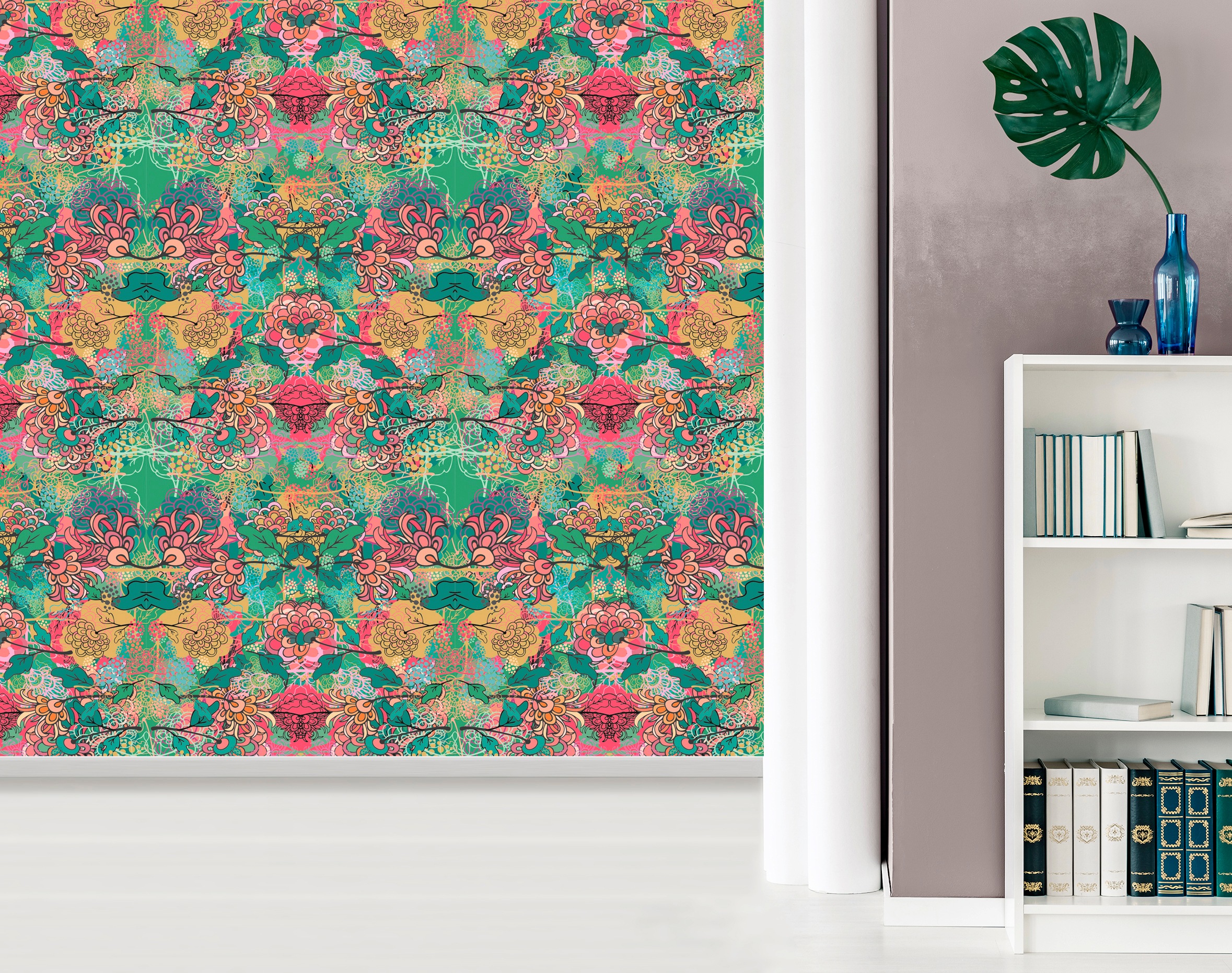 queence Vinyltapete »Florin«, bedruckt-Motiv-botanisch-floral-gemustert-natürlich, 90x250cm, selbstklebend, kinderleichte Anbringung, Sticker