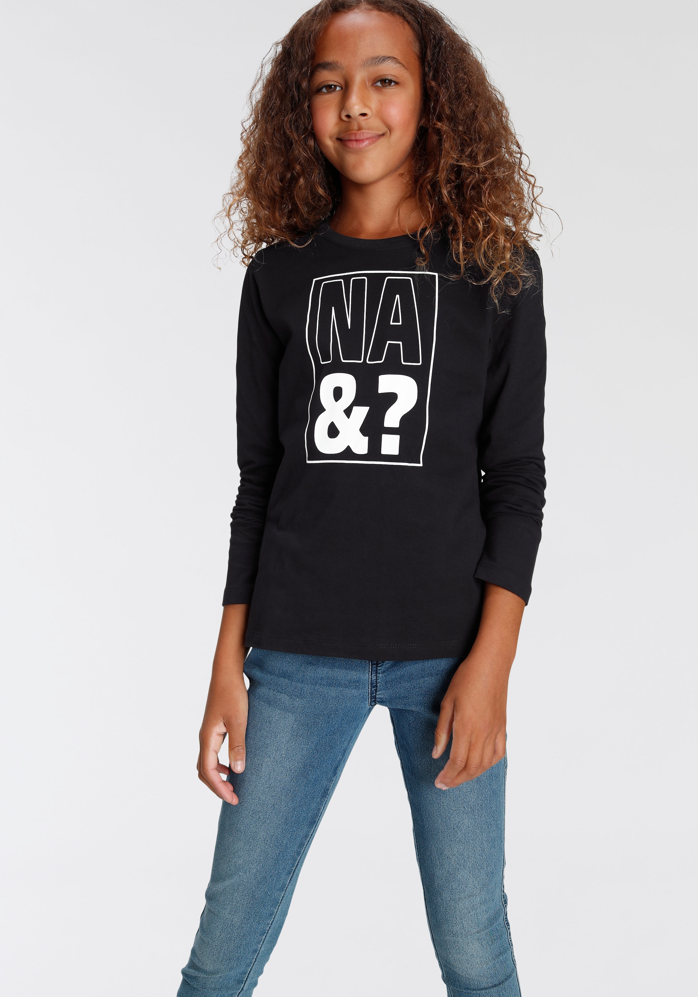 KIDSWORLD Langarmshirt »NA&?«, langärmlig, Basic-Passform, mit Statement-Druck