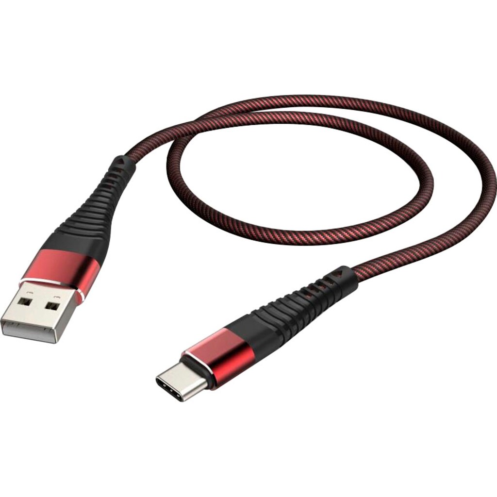 Hama USB-Kabel »Lade-/Datenkabel, USB-A - USB-C, 1,0 m, Schwarz/Rot USB-Kabel«, USB Typ A-USB-C, 100 cm
