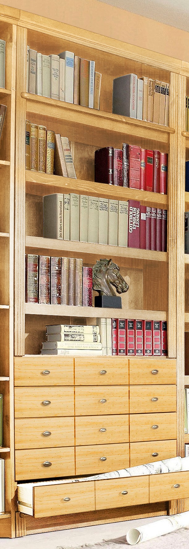 Home affaire Bücherregal »Soeren«, aus massiver Kiefer, in 2 Höhen, Tiefe 29 cm, mit 5 Schubkästen