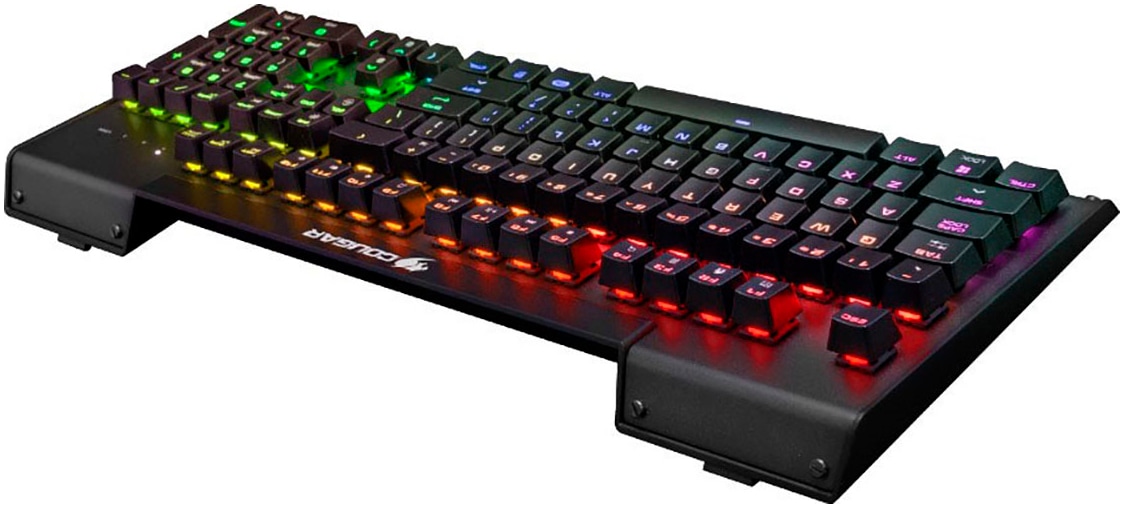 Cougar Gaming-Tastatur »ULTIMUS RGB Mechanisch«, (Easy-Switch-Fn-Tasten-Lautstärkeregler-Makrotasten-Multimedia-Tasten-Profil-Speicher-USB-Anschluss-Windows-Sperrtaste-Ziffernblock), CHERRY RGB MX-Tasten