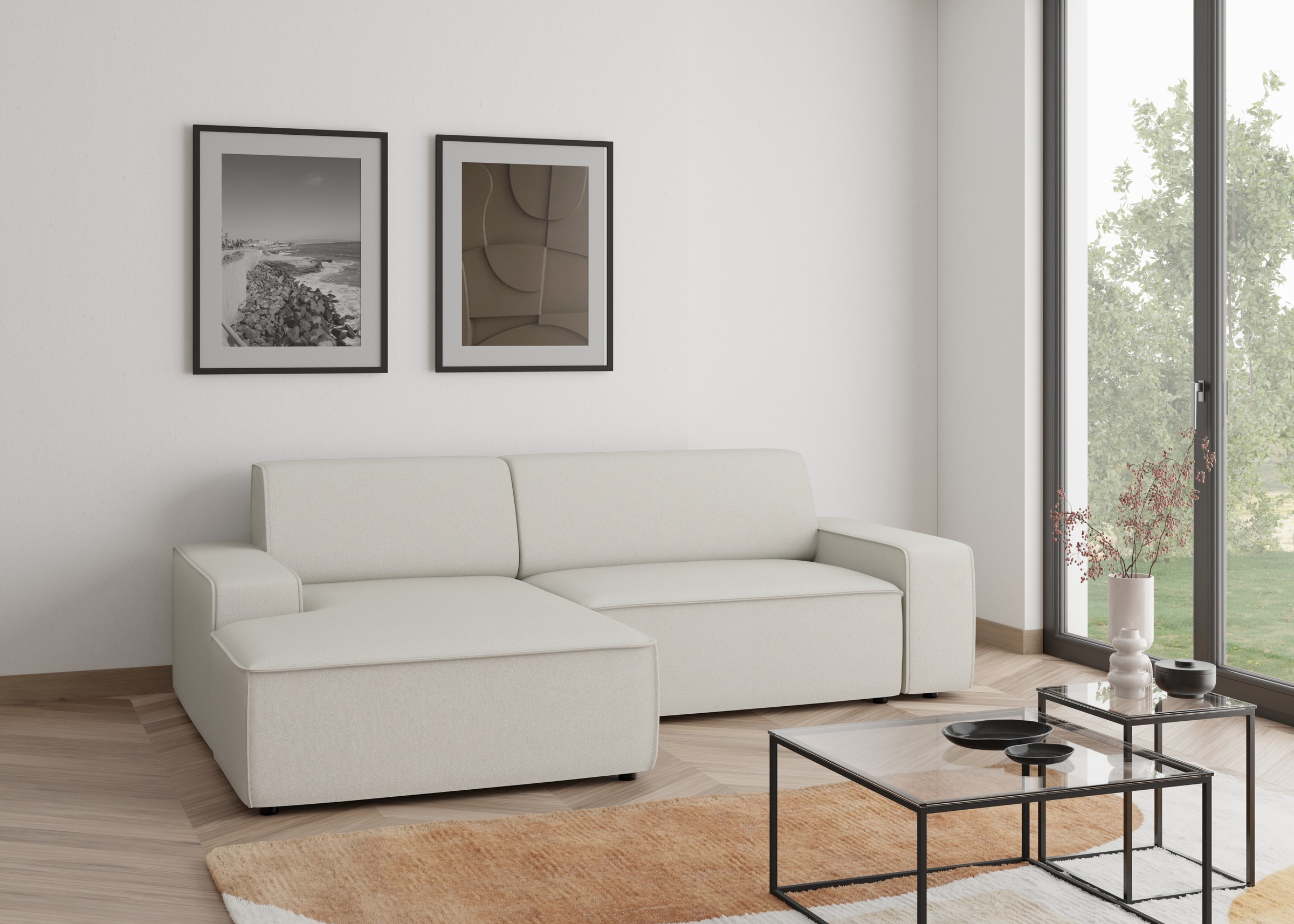 TRENDMANUFAKTUR Ecksofa »Graz, wahlweise mit Sitzvorschub und Bettkasten, L-Form, Breite 246 cm« in Cord-, haustierfreundlichem LEO Struktur- oder LUMOS-3D-Bezug