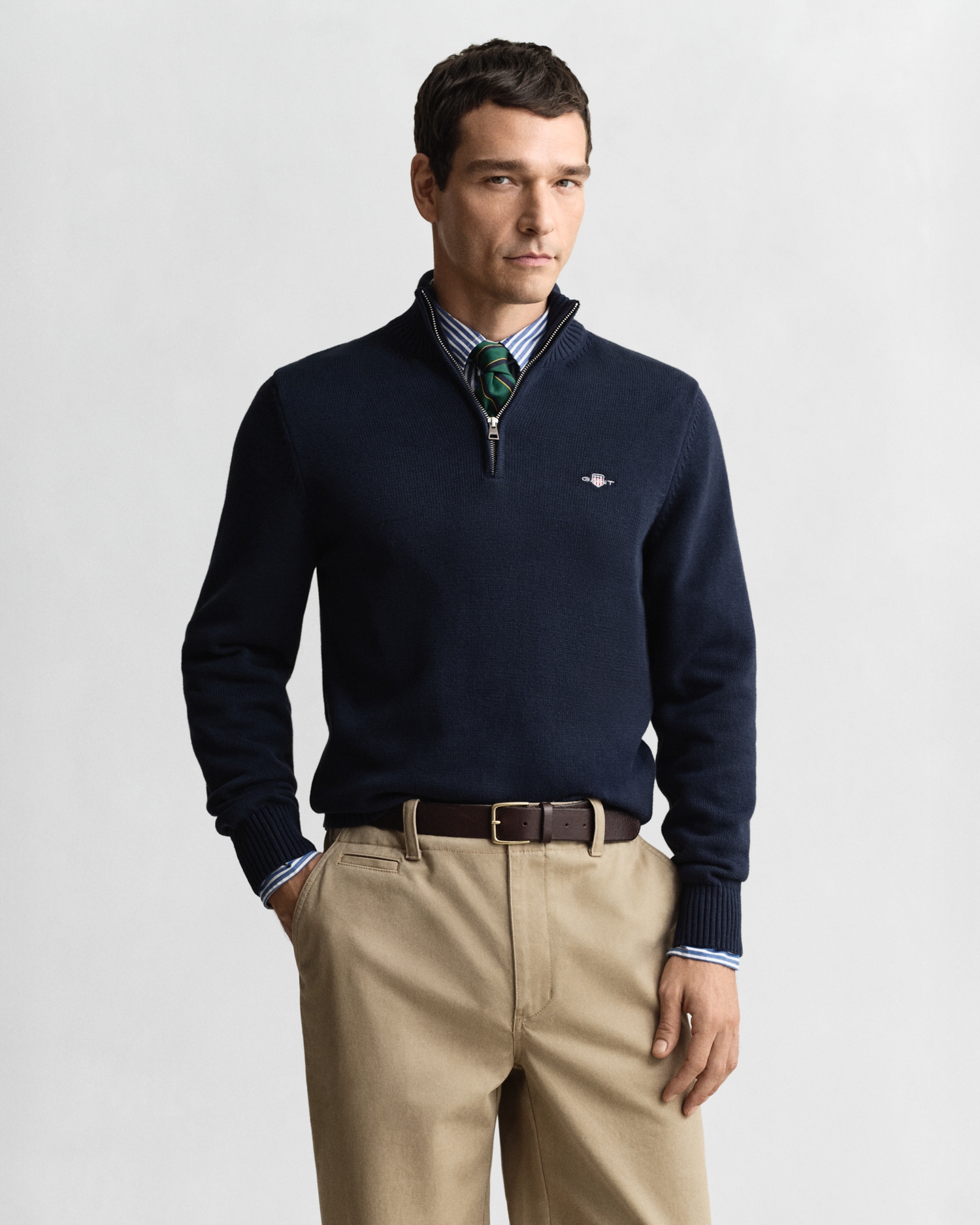 Gant Troyer »CASUAL COTTON HALF ZIP« mit grafischer Logostickerei auf der Brust