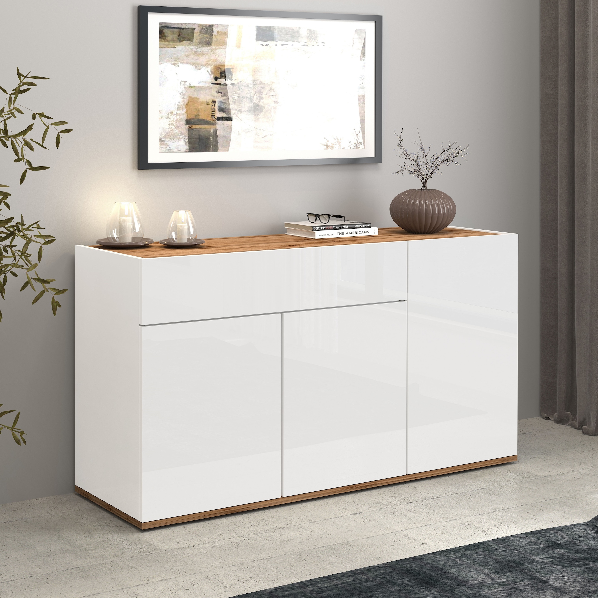 INOSIGN Sideboard »Garda, Kommode, Schrank, Kredenz«, 3 Türen, 1 Schublade, grifflos Breite 120,1 cm