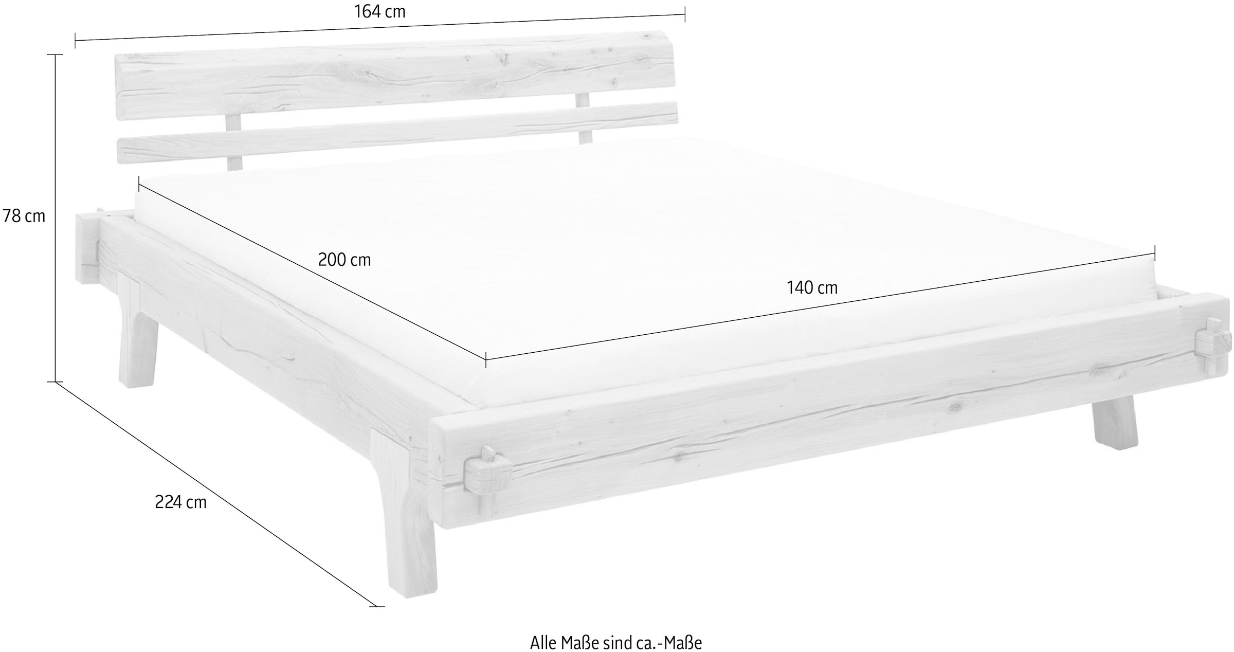 SalesFever Holzbett »Fügen Bett aus Naturholz«, Massives Fichten-Balkenbett: Uriges Landhausdesign