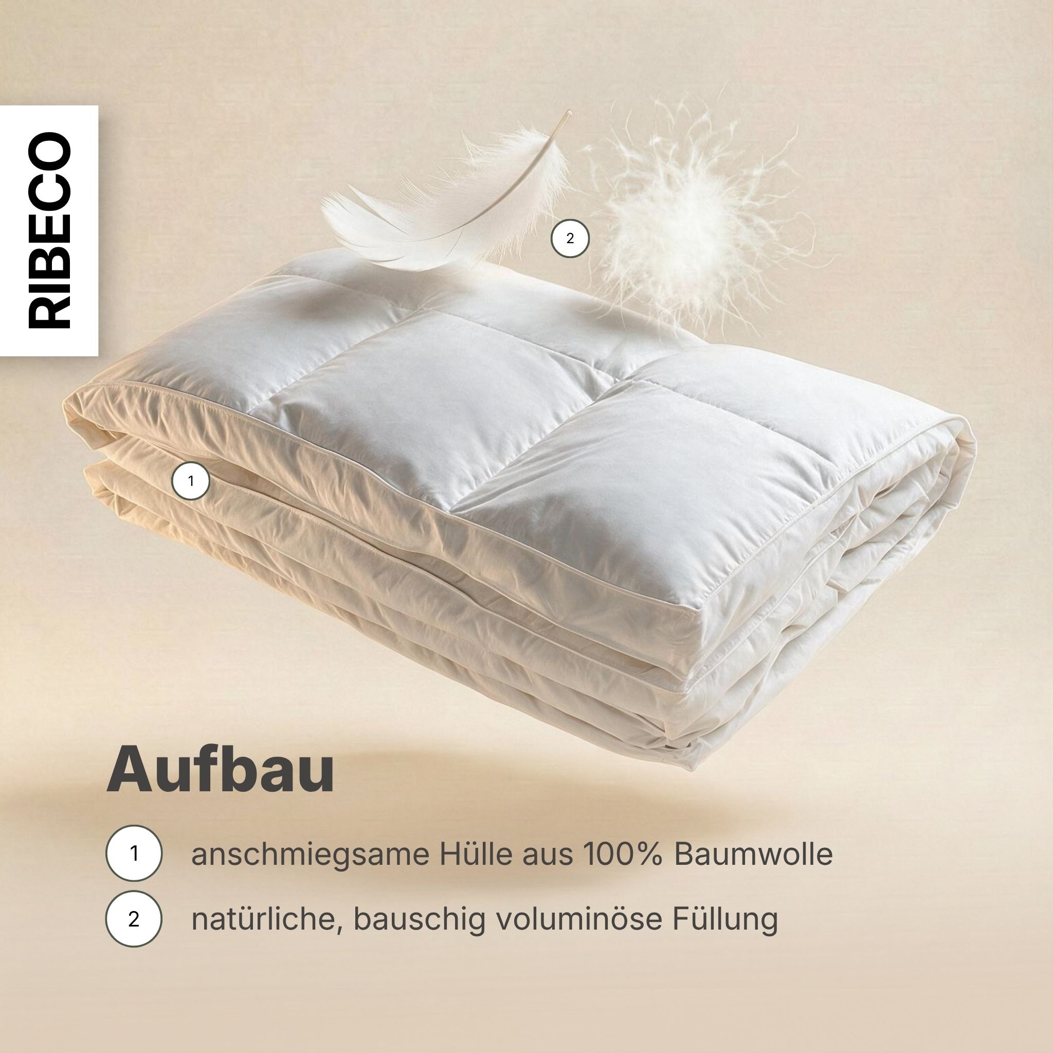 RIBECO Federbettdecke »Bettdecke in 135x200 und 155x220cm Topseller,« extrawarm Füllung 90Federnund10Daunen 1 Stk. tlg. Daunen und Federn, Made in Germany, mit gratis 80x80 cm Kissen