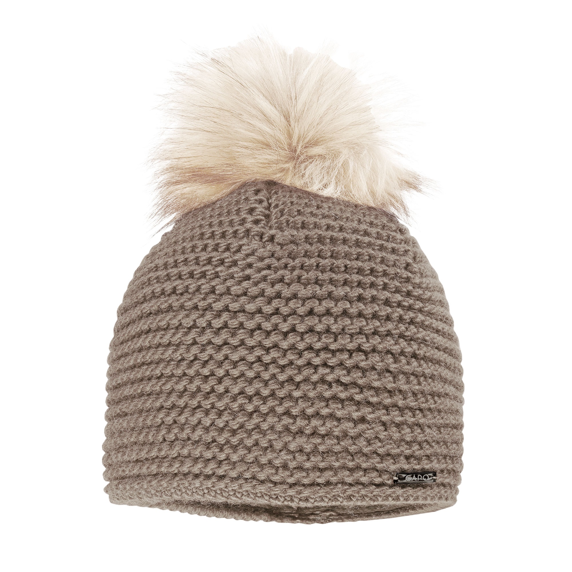 CAPO, Damen, Bommelmütze Grobstrick, unifarben, gefüttert, beige, beige, Modische Damenstrickmütze von CAPO