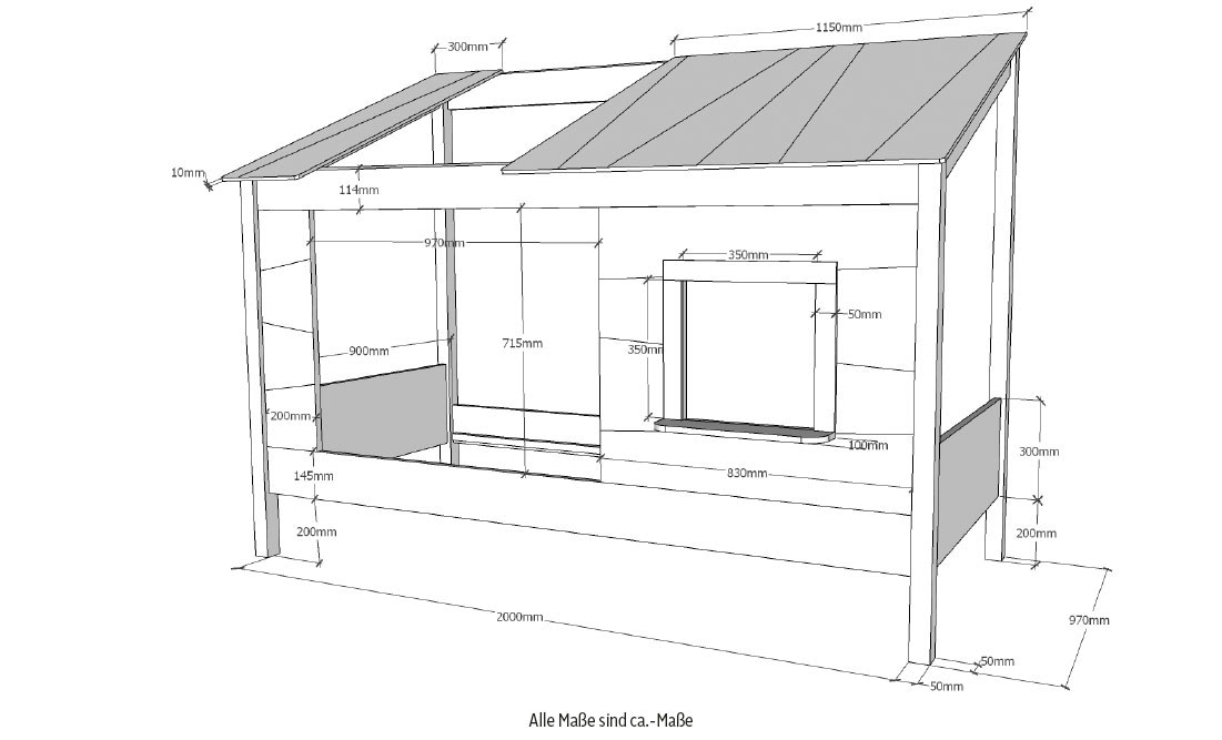 Vipack Hausbett »Hausbett«, (Made in Europe), Baumhausbett mit Vorhang-Set, Liegefläche 90 x 200 cm, Bettschublade