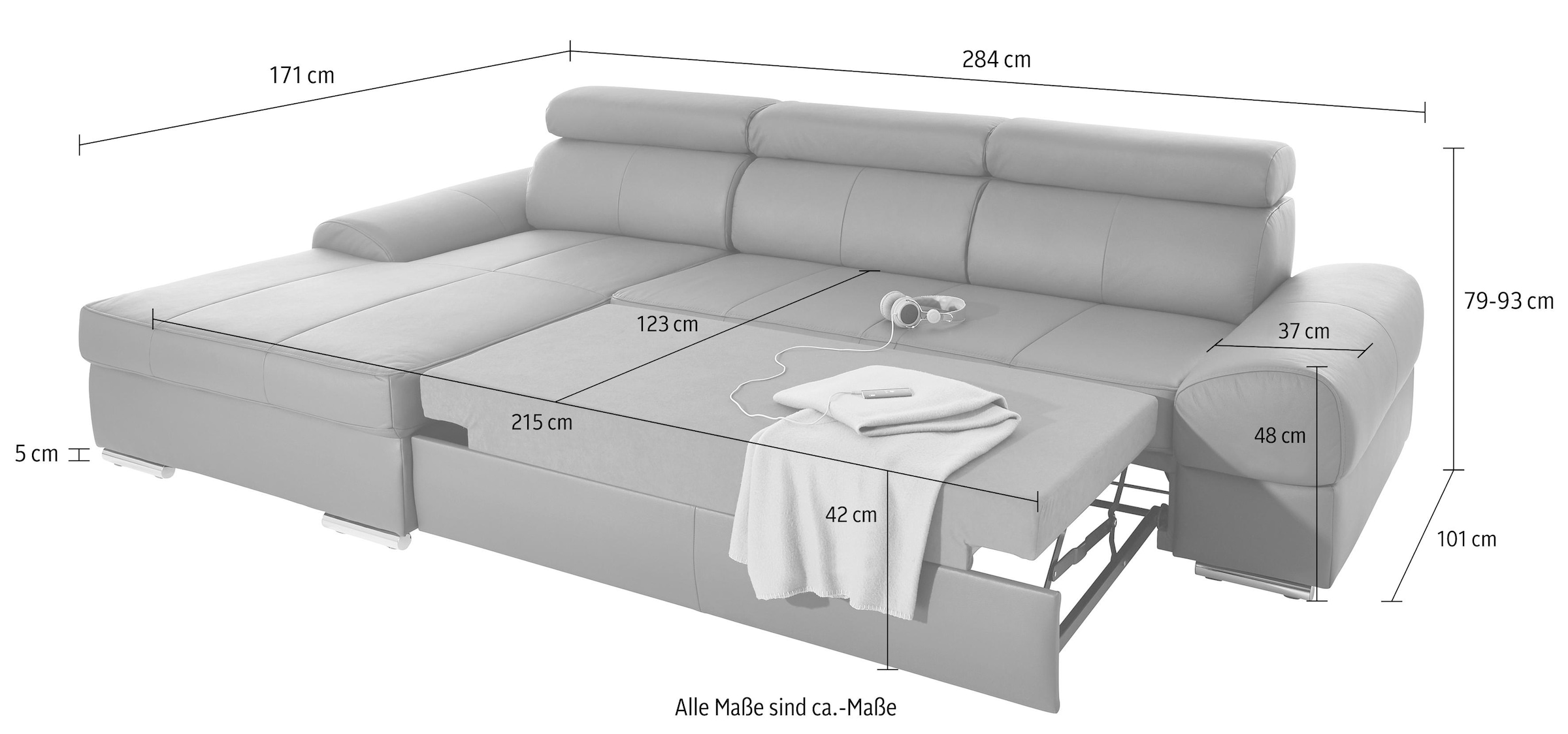 sit&more Ecksofa Broadway, mit verstellbaren Kopfteilen, wahlweise mit Bettfunktion