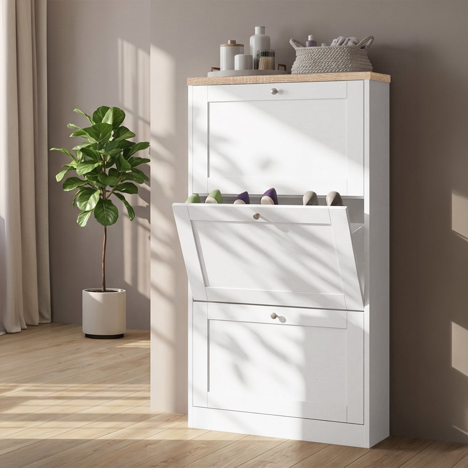 OTTO home Schuhschrank »Heide« Breite 70 cm, mit 3 Klappen und Facettenfront, Höhe ca. 130 cm