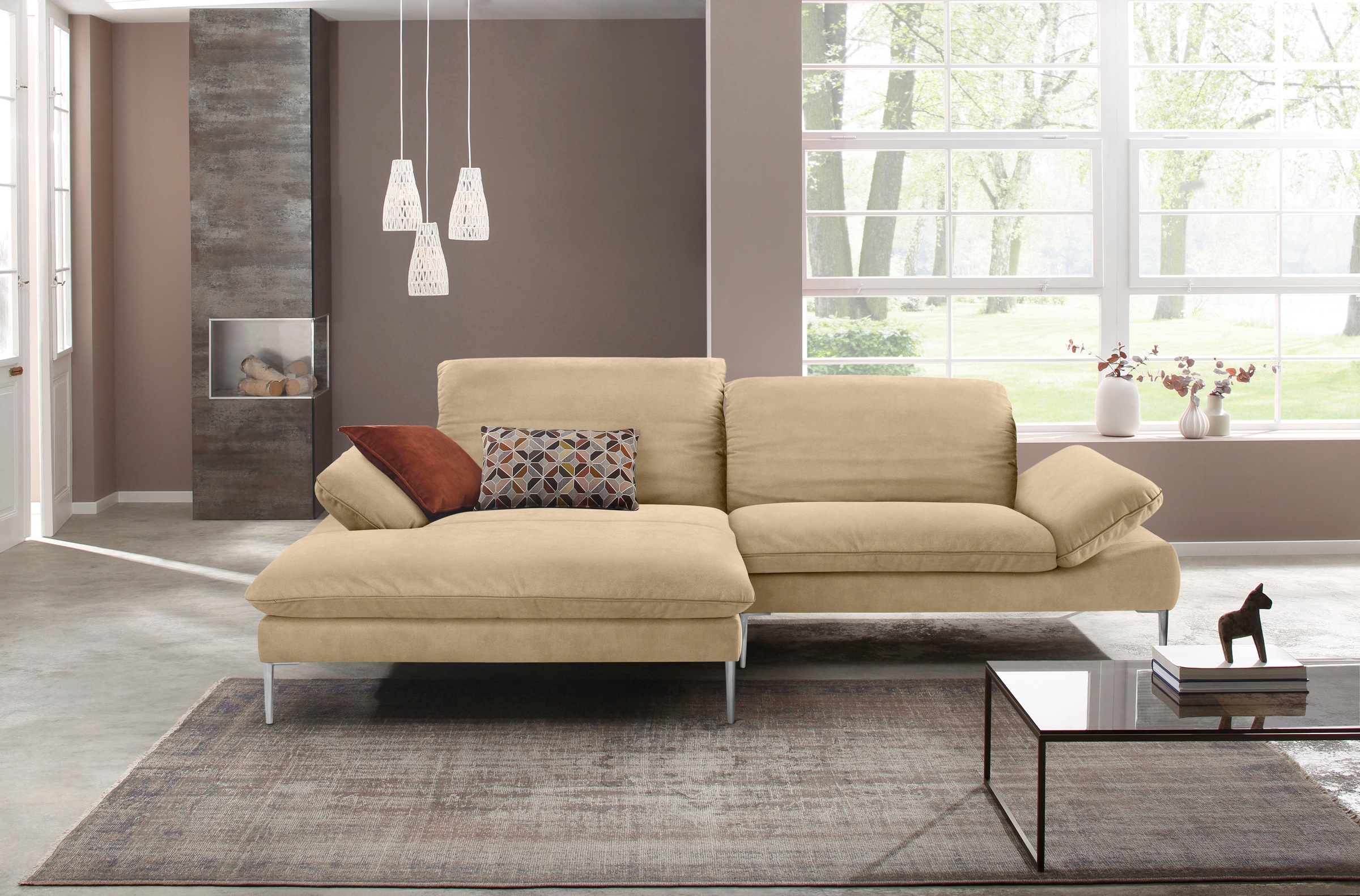 W.SCHILLIG Ecksofa »enjoy&MORE, Designsofa, elegant und bequem, L-Form«, mit Sitztiefenverstellung, Füße Chrom glänzend, Breite 294 cm