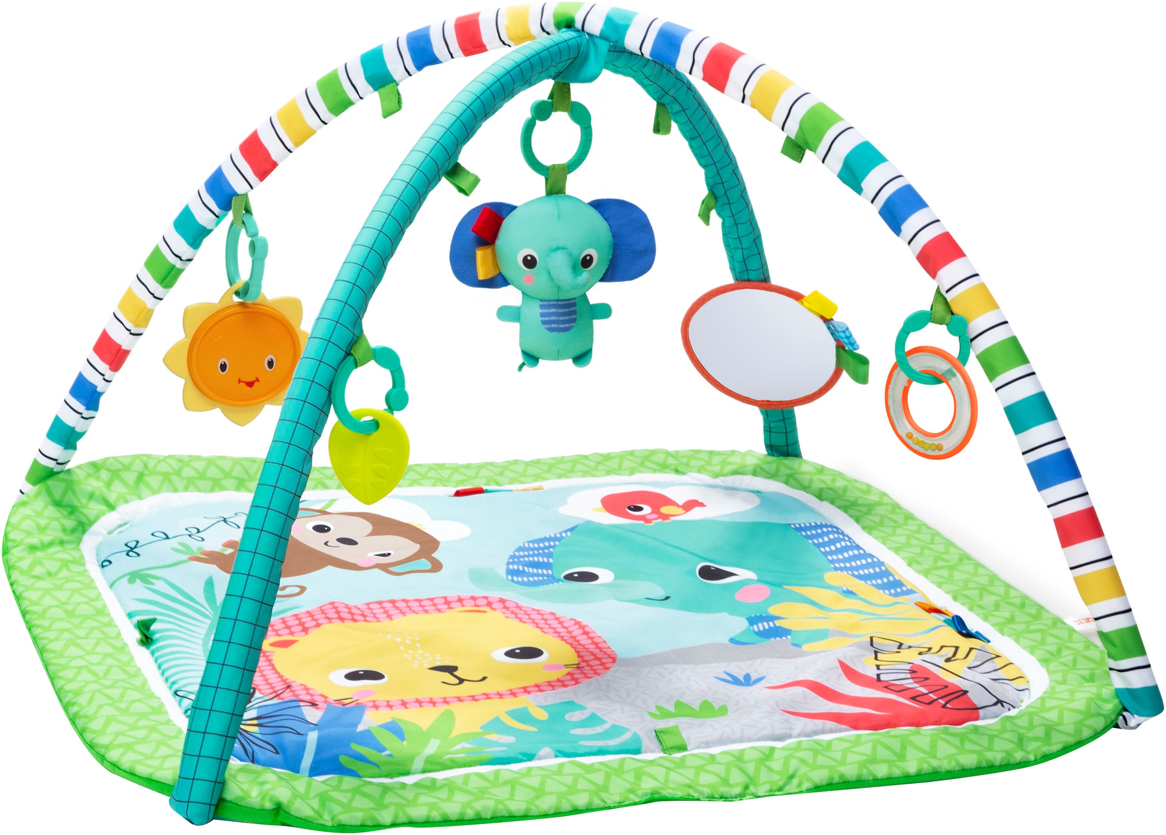 Bright Starts Tapis D'Éveil Et D'Activités Jungle Vert, 5 Jouets Inclus Et Détachables, Arche De Jeu Pliable