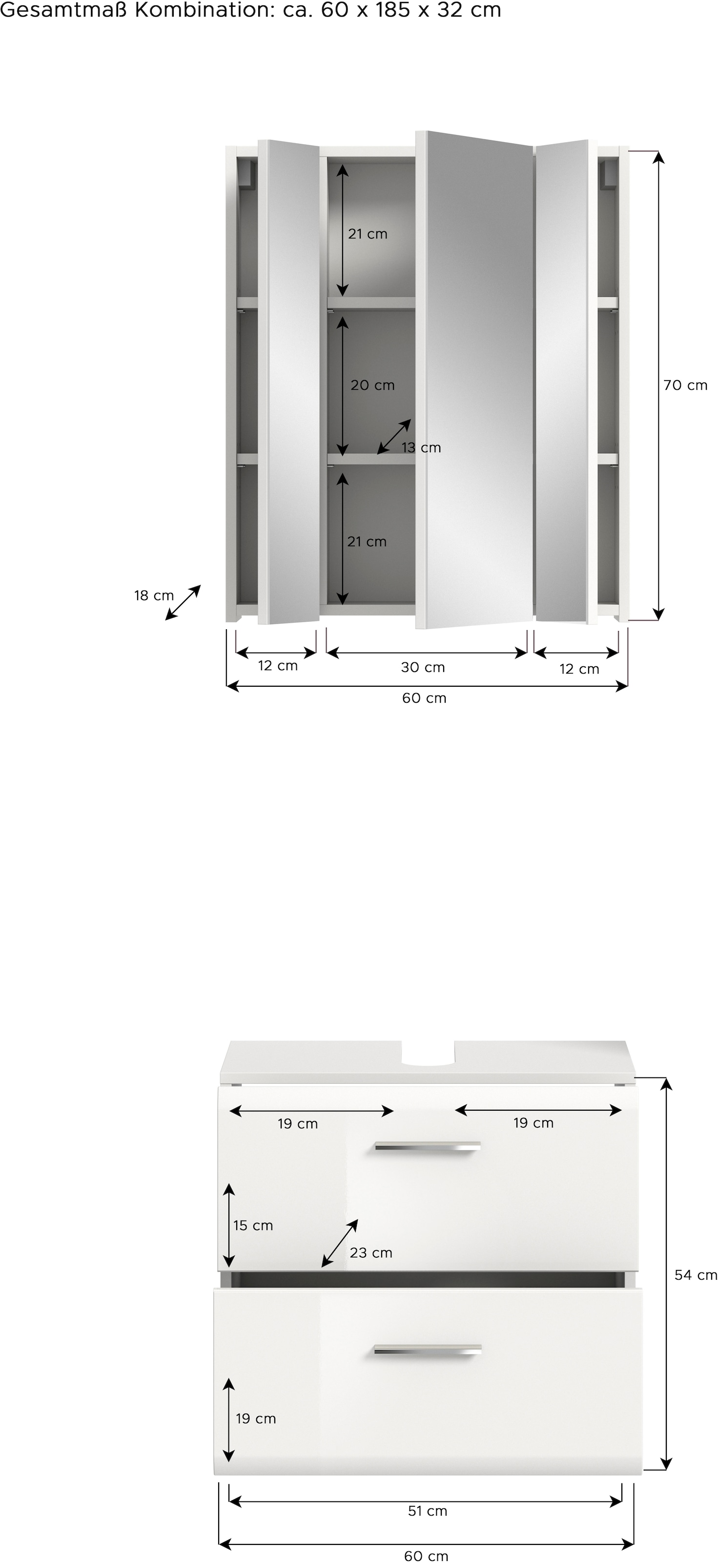 INOSIGN Badmöbel-Set »FLORENZ, TOPSELLER!, 2-teilige Badkombination, hochwertige MDF-Front«, (bestehend aus: 1 Waschbeckenunterschrank, 1 Spiegelschrank), Bad-Kombination, Bad-Möbel, Badezimmer, Kombination, Kombi