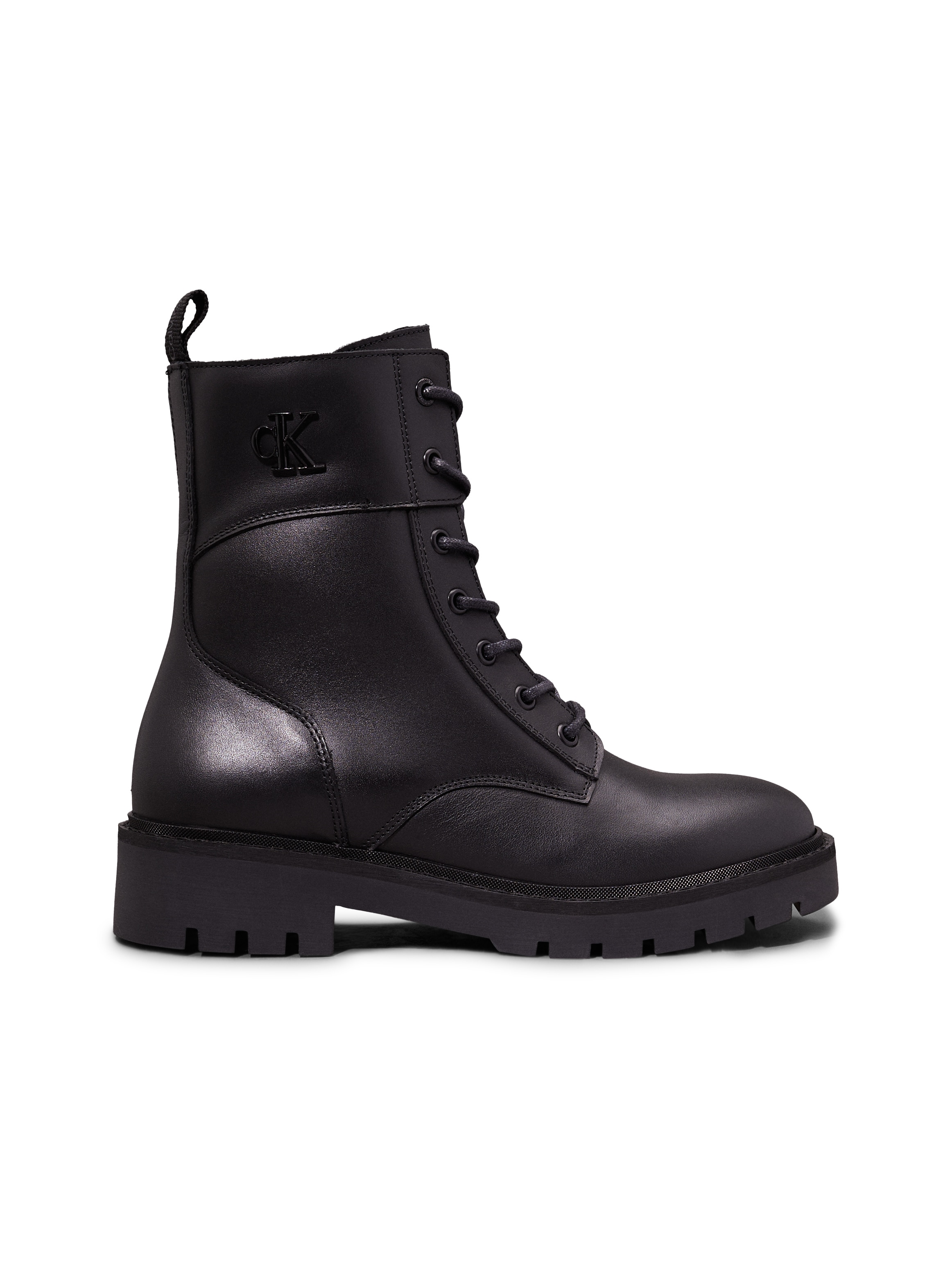 Calvin Klein Jeans Schnürboots »COMBAT BOOT MID ZIP LTH IN CALF«, Blockabsatz, Schnürstiefelette mit seitlichem CK-Schmuckelement