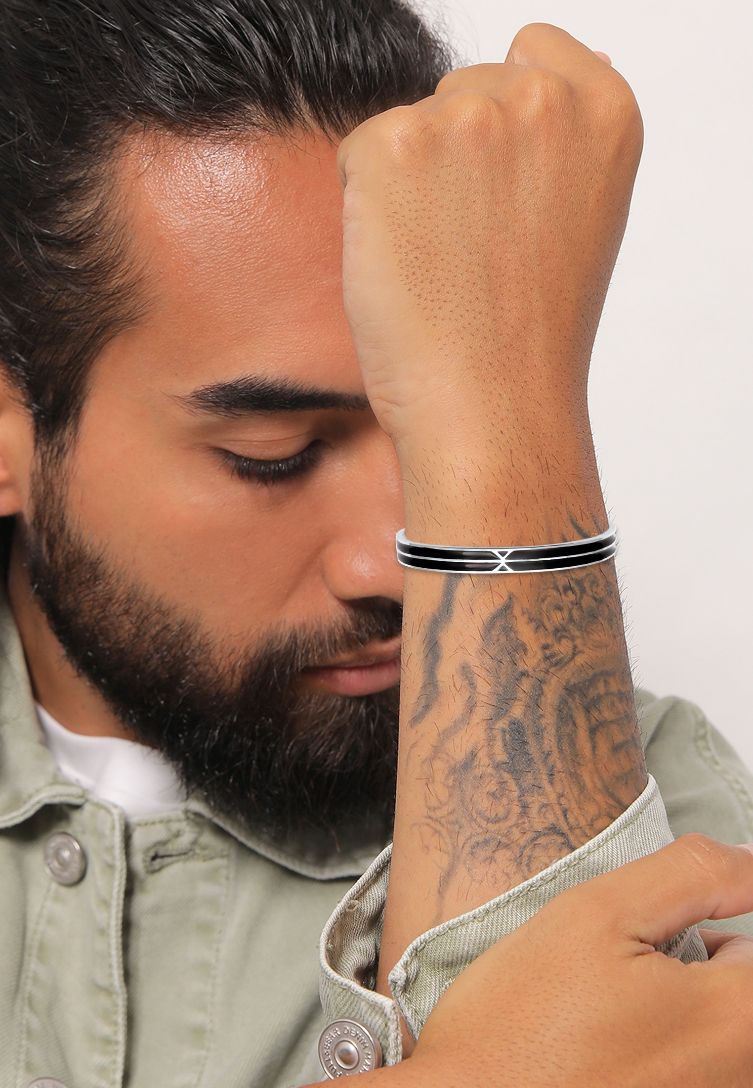 Kuzzoi Armreif »Armband Herren Armreif Emaille Schwarz Offen 925 Silber«