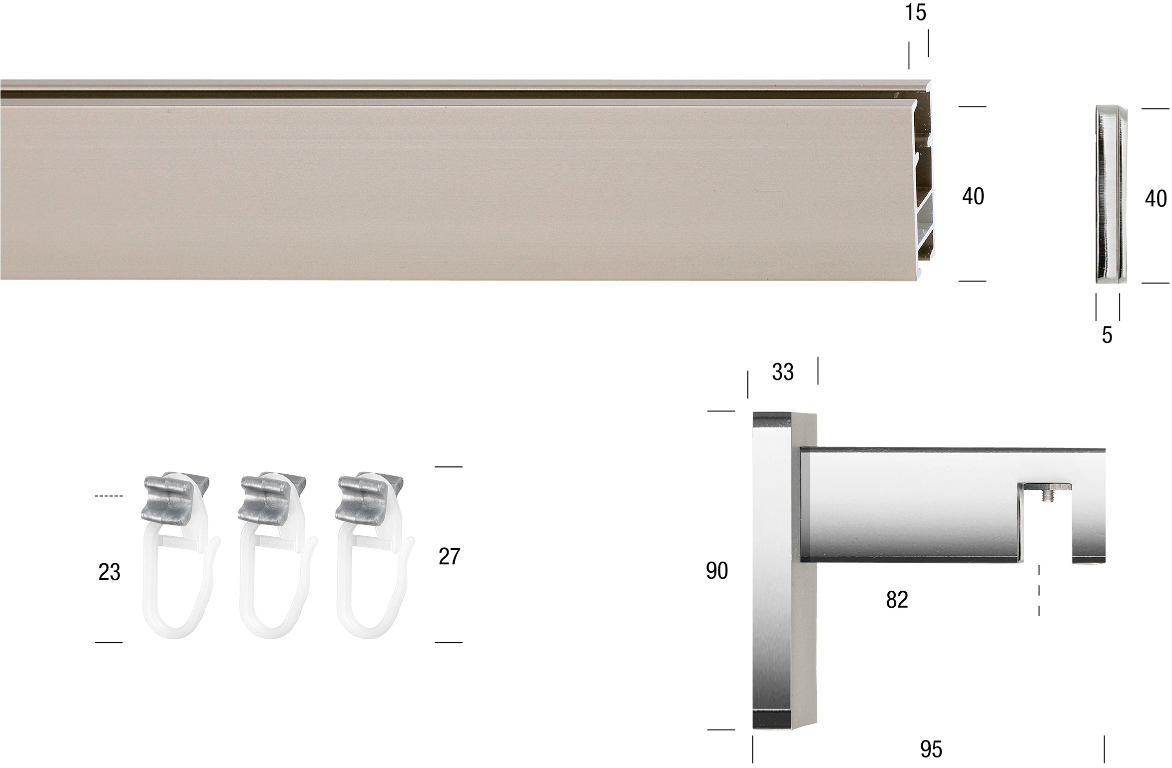 GARESA Innenlaufschiene »FLAT« 1 läufig-läufig Wunschmaßlänge Rechteckprofil, Wandmontage, perfekter Lauf, modern, verlängerbar
