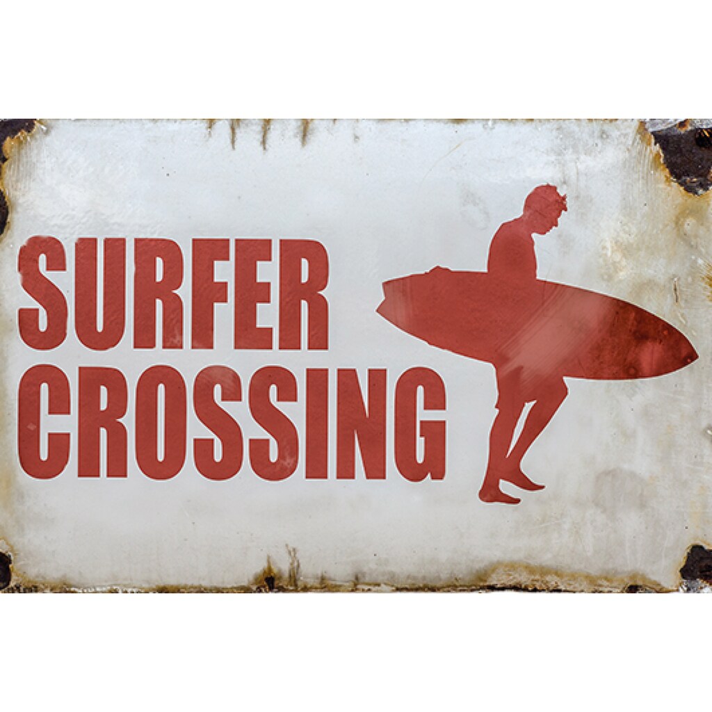 queence Metallbild »SURFER CROSSING«, Sprüche & Texte