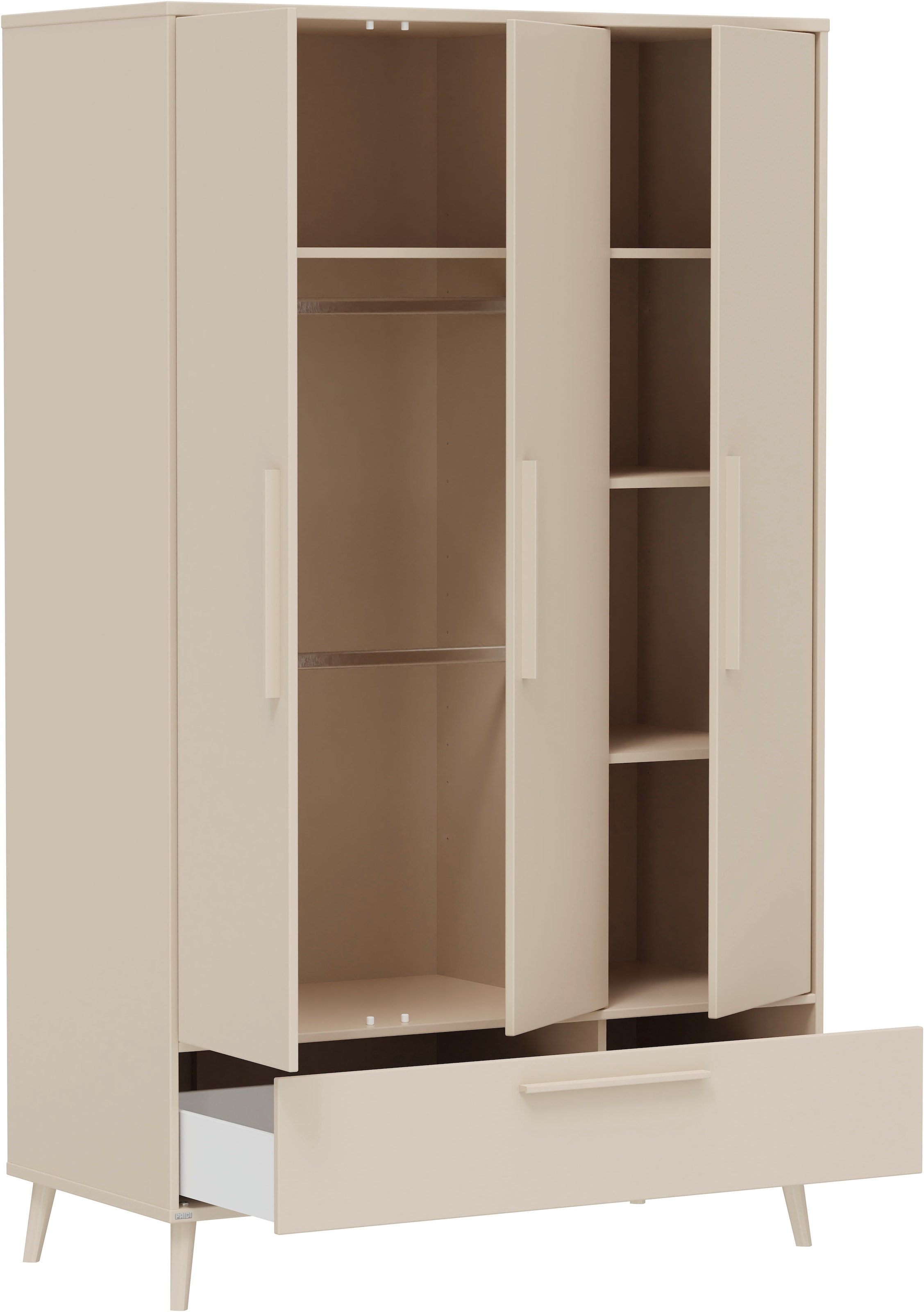 PAIDI Babymöbel-Set »LITTLE FLO, 4-teiliges Kinderzimmer in Beige, hochwertiges Komplettset« Spar-Set, 120x200cm Bodenbett, Kleiderschrank 3-türig, Wickelkommode & Aufsatz, 4 tlg. Jugendzimmer, Soft-Close, mitwachsendes Bett - 3-fach umbaubar