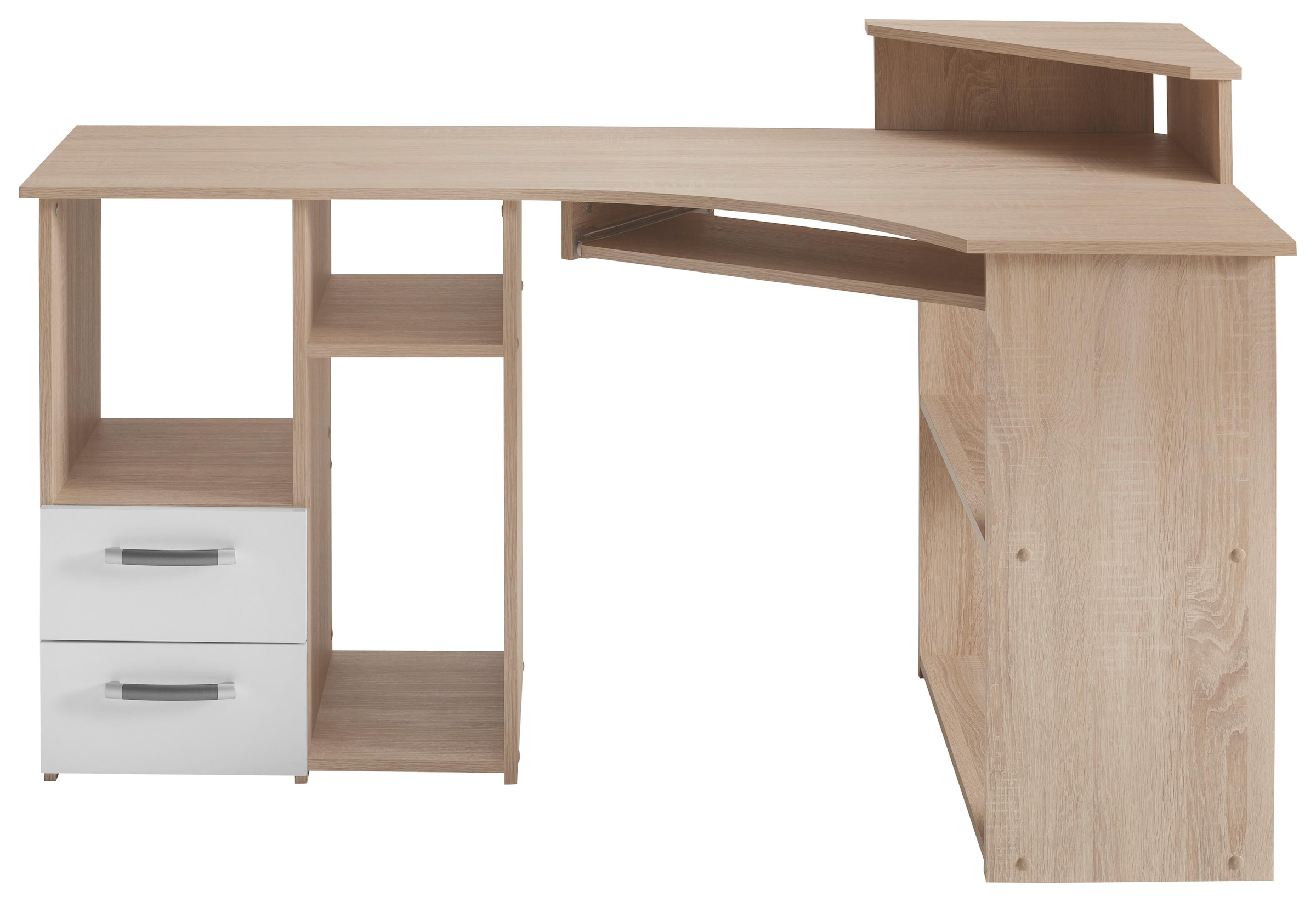 VOGL Möbelfabrik Schreibtisch »Sam«, Eckschreibtisch, Tastaturauszug, Monitoraufsatz & opt. Towerfach