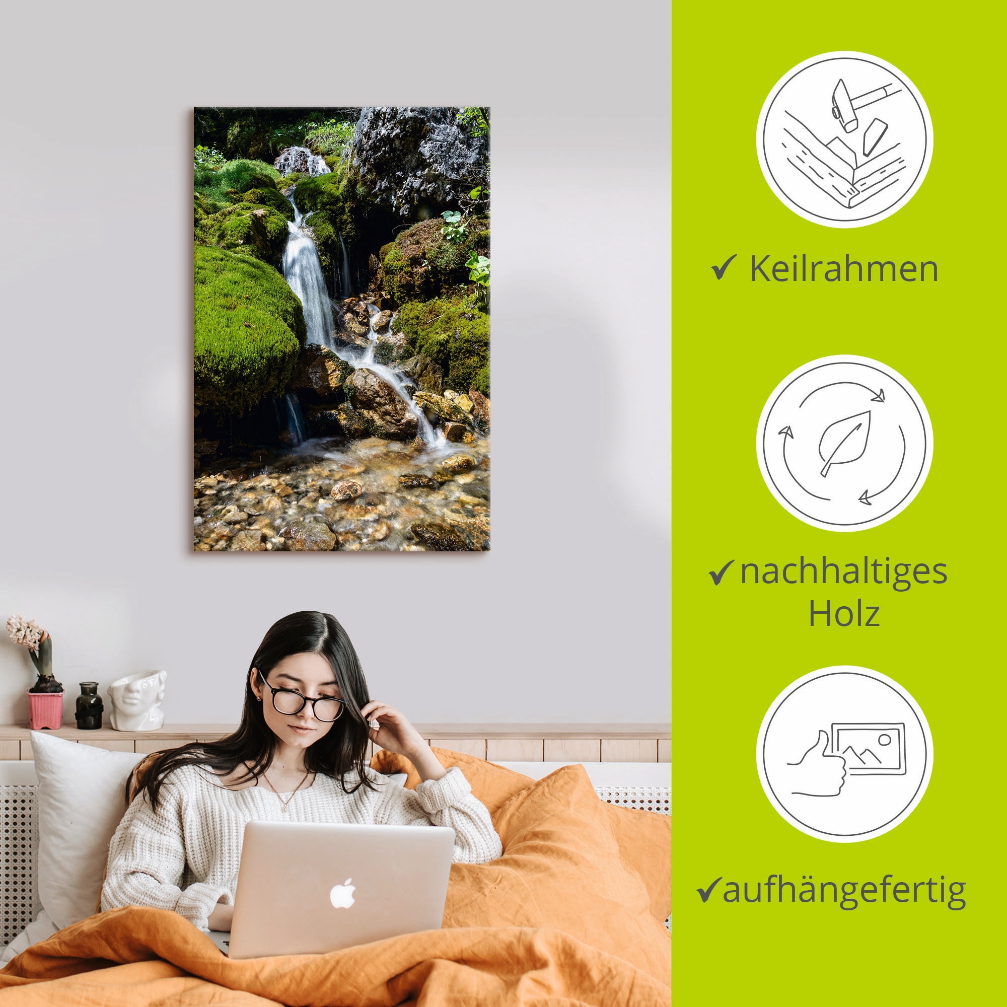 Artland Wandbild »Kleiner Wasserfall in den Bergen«, Gewässer, (1 St.), als Leinwandbild, Poster, Wandaufkleber in verschied. Größen