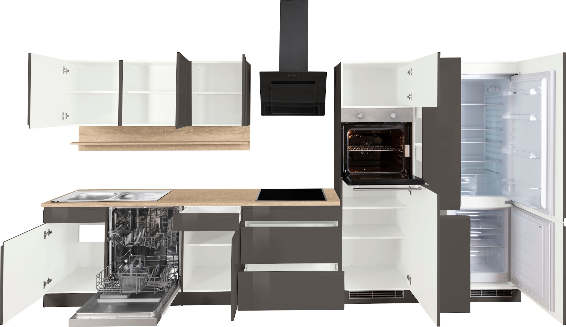 KOCHSTATION Küchenzeile »KS-Virginia«, Breite 390 cm, mit Glaskeramik-oder Induktionskochfeld