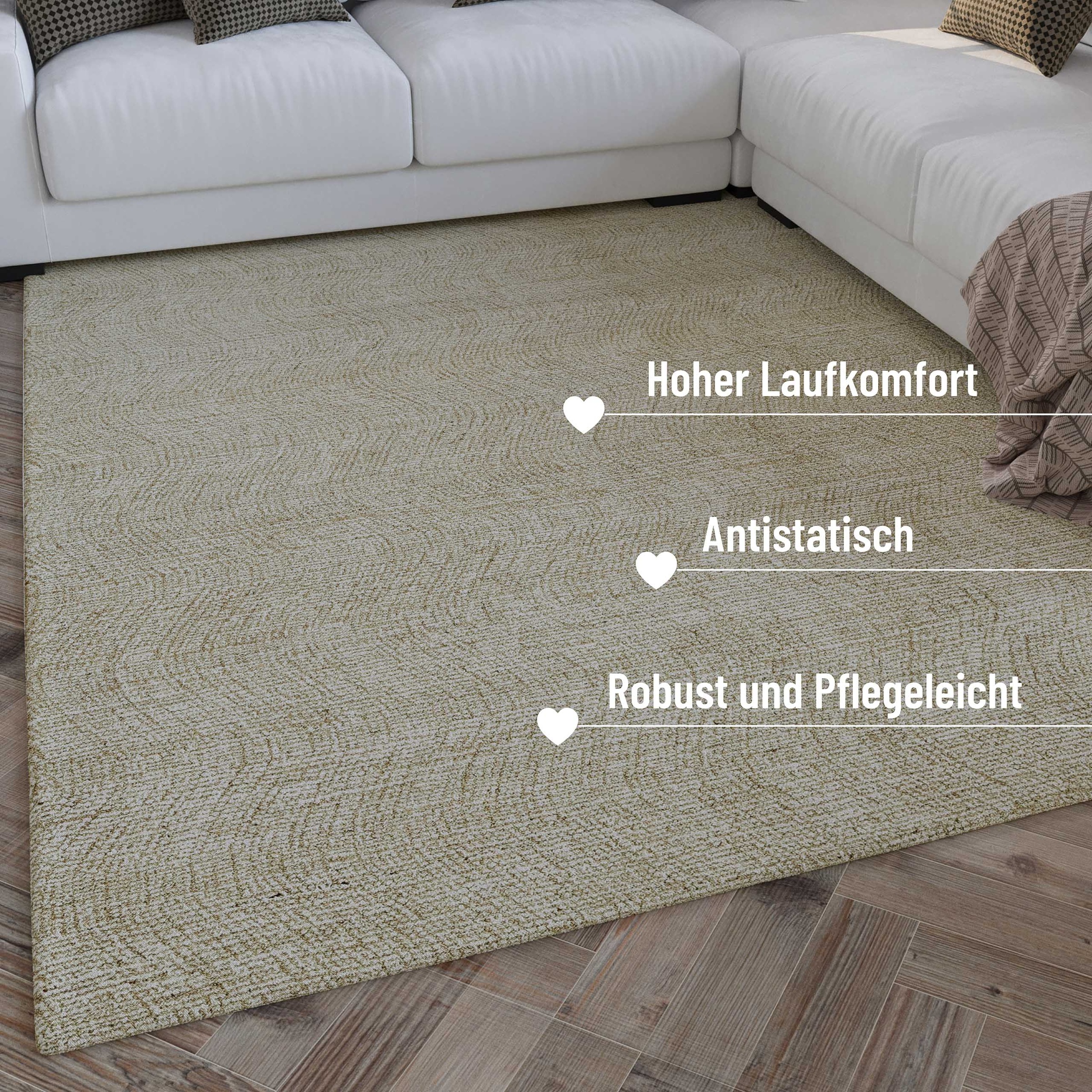 Wecon home Wollteppich »Hamptons THIRTEEN«, rund, 10 mm Höhe, Schurwolle, Kurzflor, Wohnzimmer, Schlafzimmer, elegant, Wellen-Design
