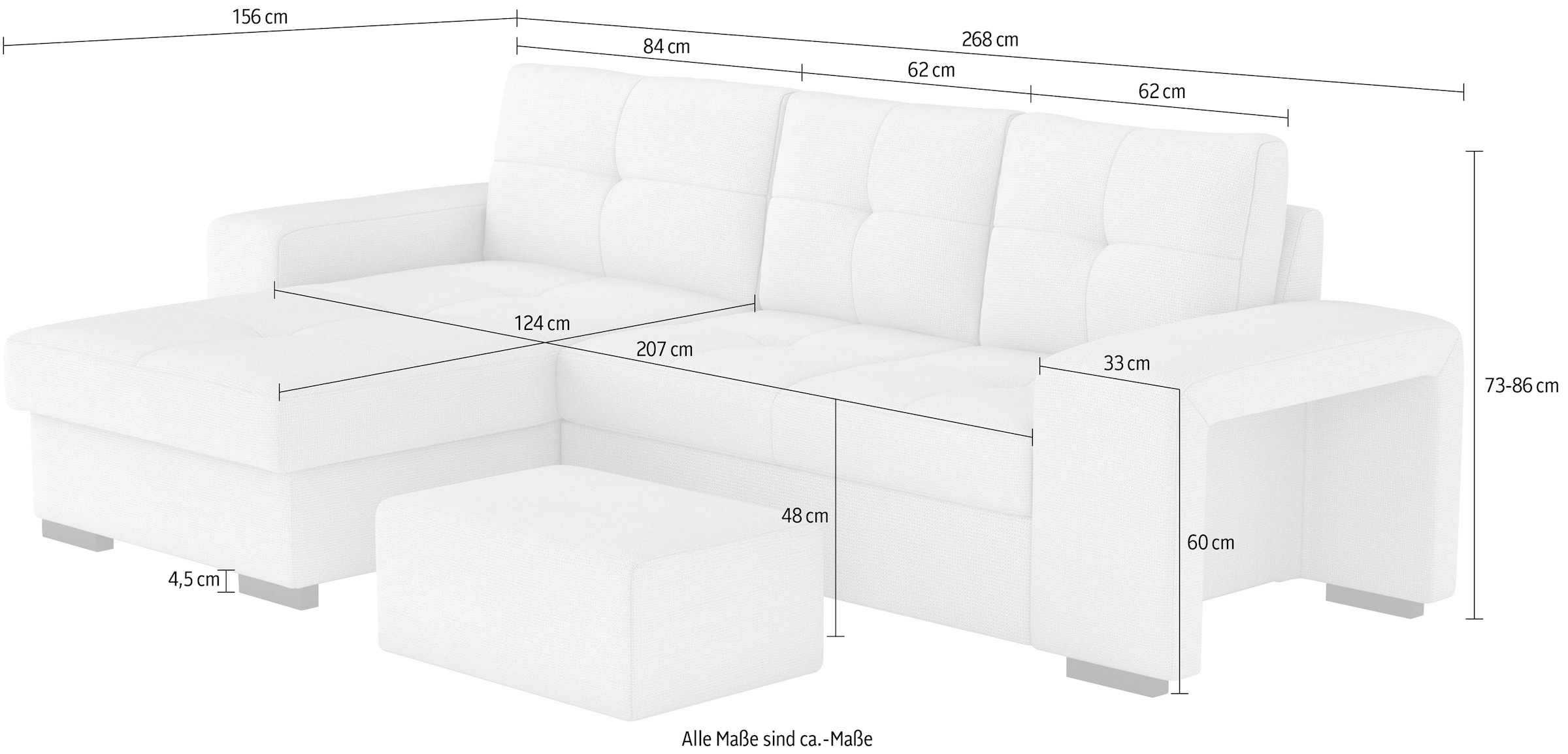 COTTA Ecksofa »Mattina L-Form«, mit Hocker, wahlweise mit Bettfunktion & Bettkasten