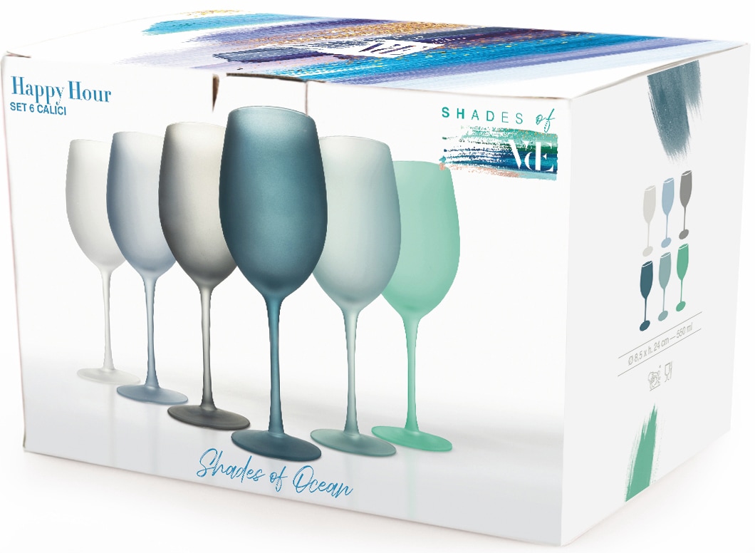 Villa d'Este Weinglas »Happy Hour Ocean«, (Set, 6 tlg.), Gläser-Set, 6-teilig, Inhalt 550 ml