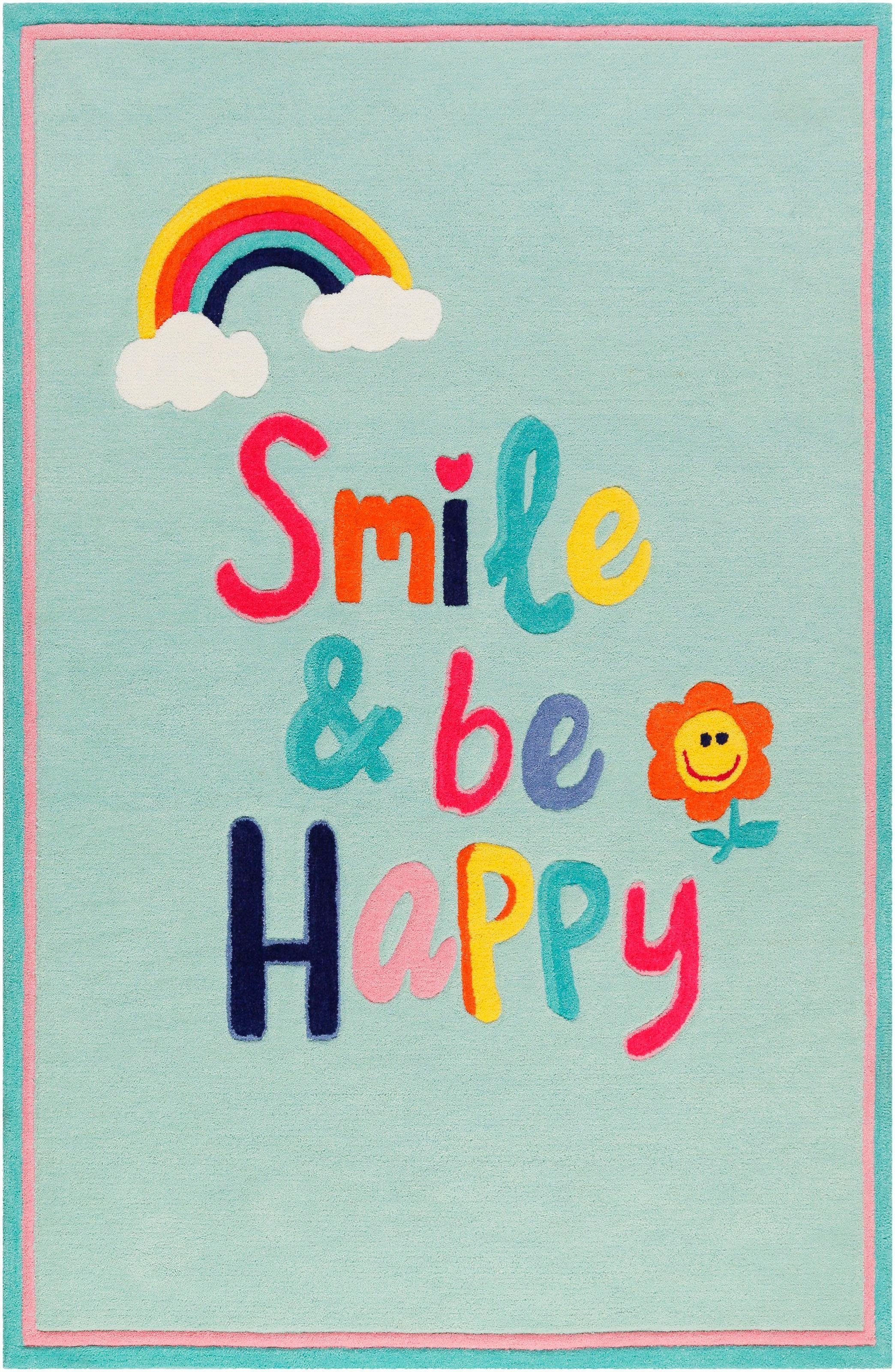 SMART KIDS Kinderteppich »Happy me!« rechteckig 9 mm Höhe Regenbogen Blume, Konturenschnitt