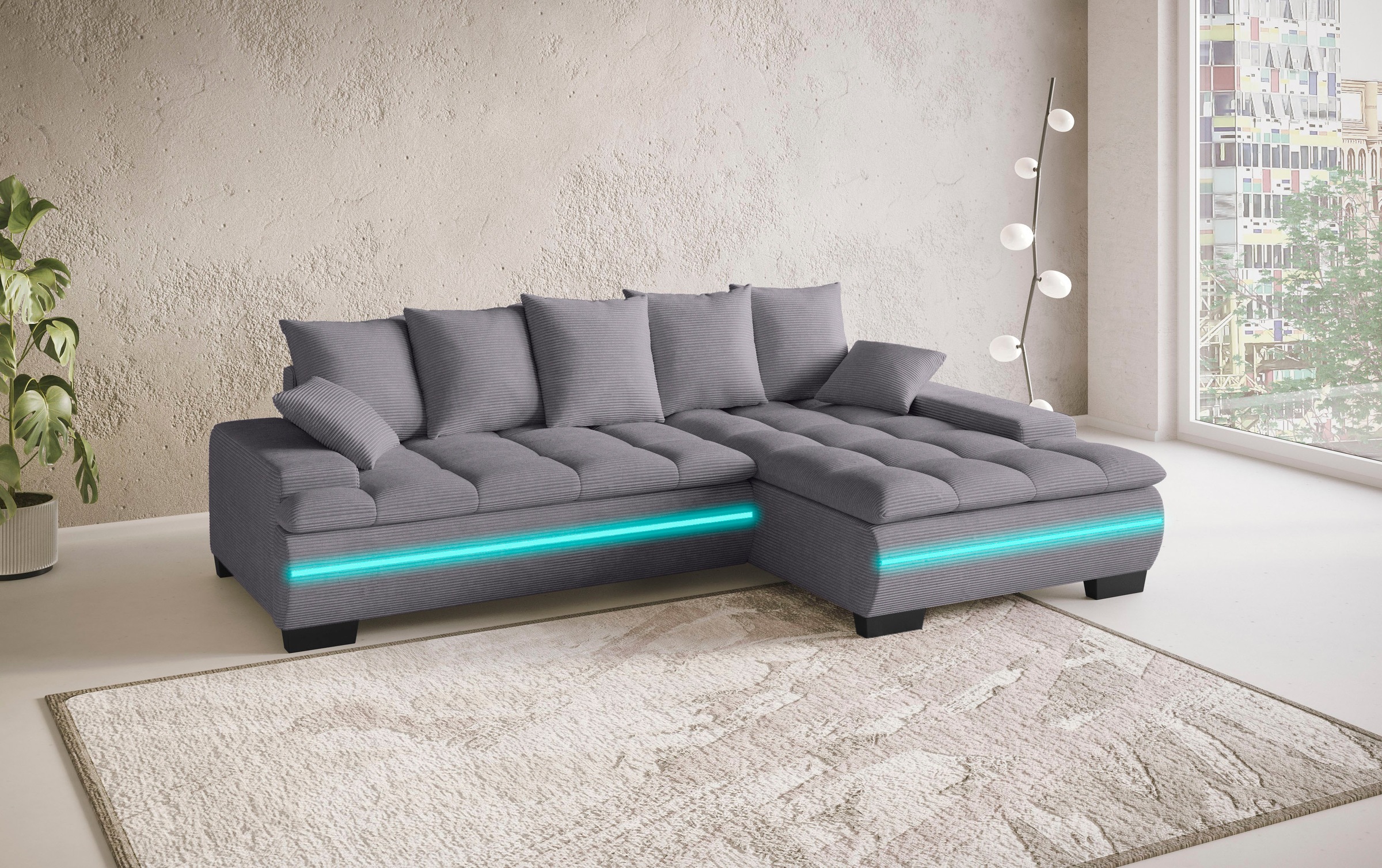 Mr. Couch Ecksofa »Haiti II, L-Form«, RGB-LED Beleuchtung, wahlweise mit Kaltschaum, Bett, Bettkasten