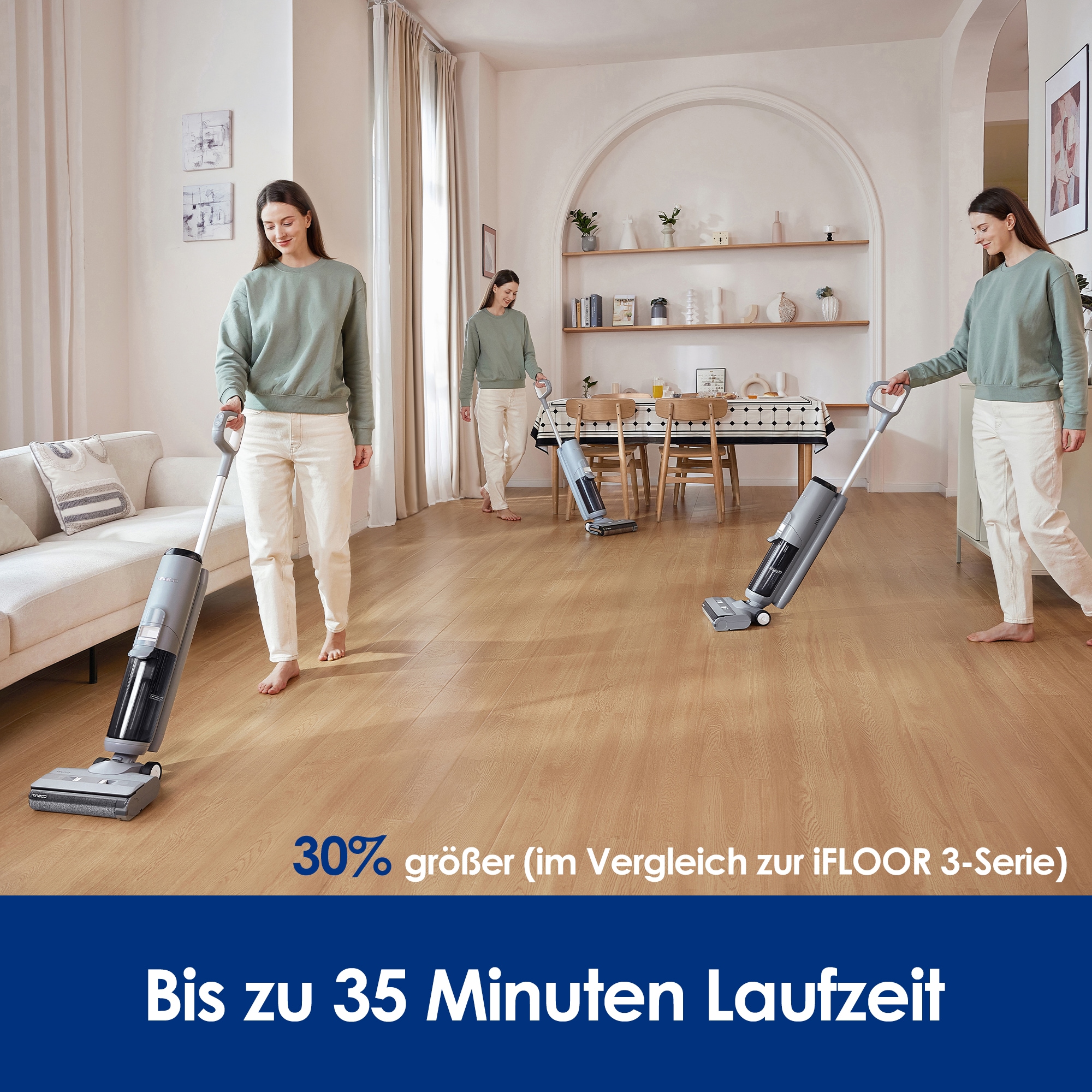 Tineco Nass-Trocken-Sauger »Tineco iFLOOR 5 Breeze mit automatischer Selbstreinigung« beutellos, 35 Min Akku, Tierhaarfilter, Hartbodenreiniger, Doppeltank