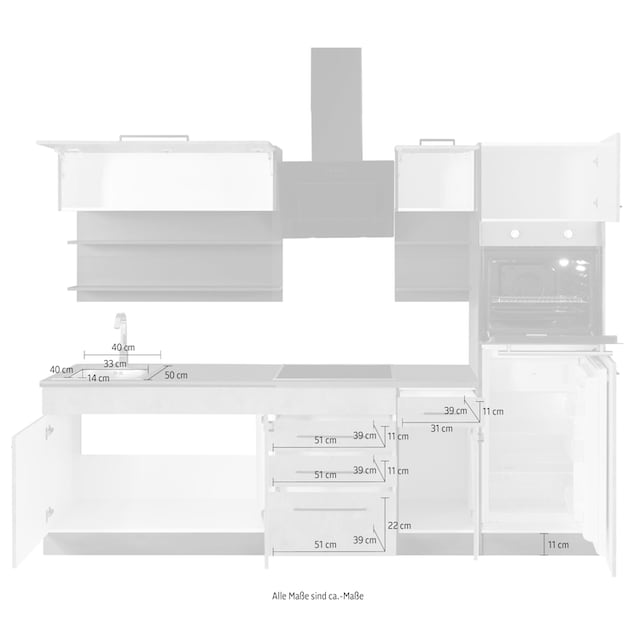 HELD MÖBEL Küchenzeile »Tulsa«, ohne E-Geräte, Breite 270 cm, schwarze  Metallgriffe, MDF Fronten auf Raten bestellen