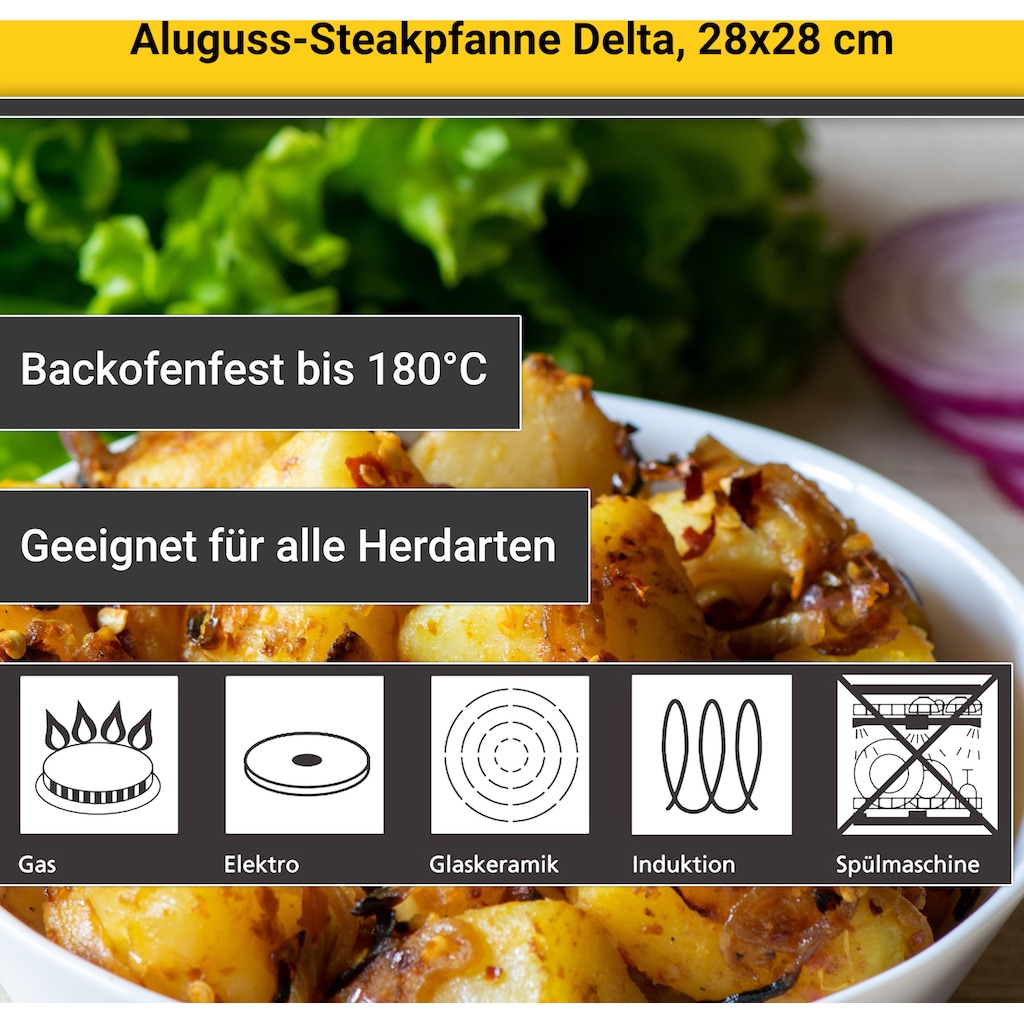 Krüger Steakpfanne »Aluguss Grill-Steakpfanne DELTA, 28 x 28 cm«, Aluminiumguss, (1 tlg.)