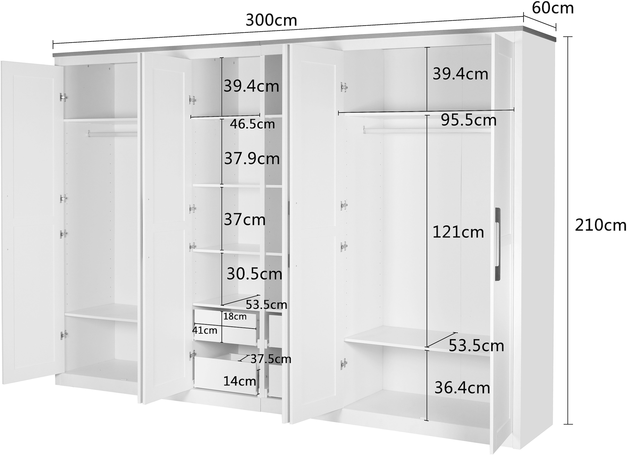 OTTO home Kleiderschrank »Büsum Schlafzimmer Schrank mit 6 Türen« stabile robuste Bauweise mit optimaler Aufteilung  - Breite 3m,  Schlafzimmerschrank Landhaus Design Garderobe Schrank Bestseller