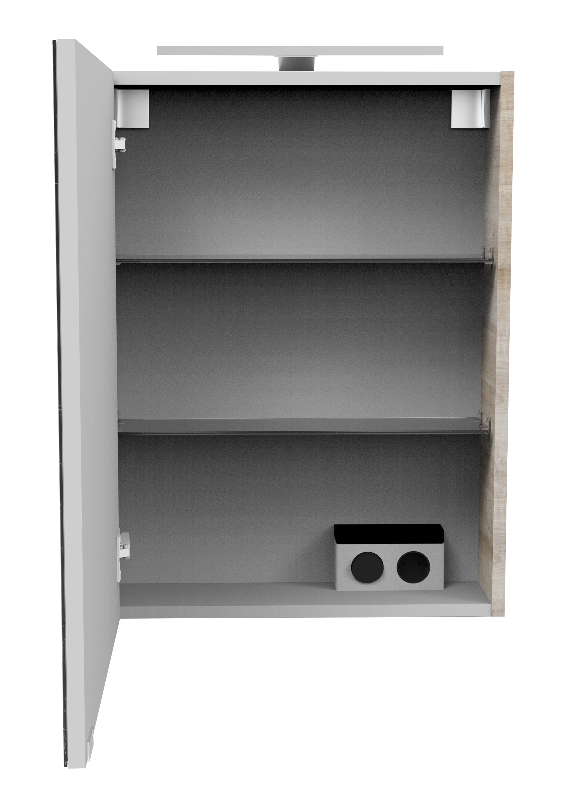 FACKELMANN Spiegelschrank »SBC«, (Spiegelschrank mit LED-Aufsatzleuchte), Aufsatzleuchte, Schalter und Steckdose, Breite 50cm, Anschlag links