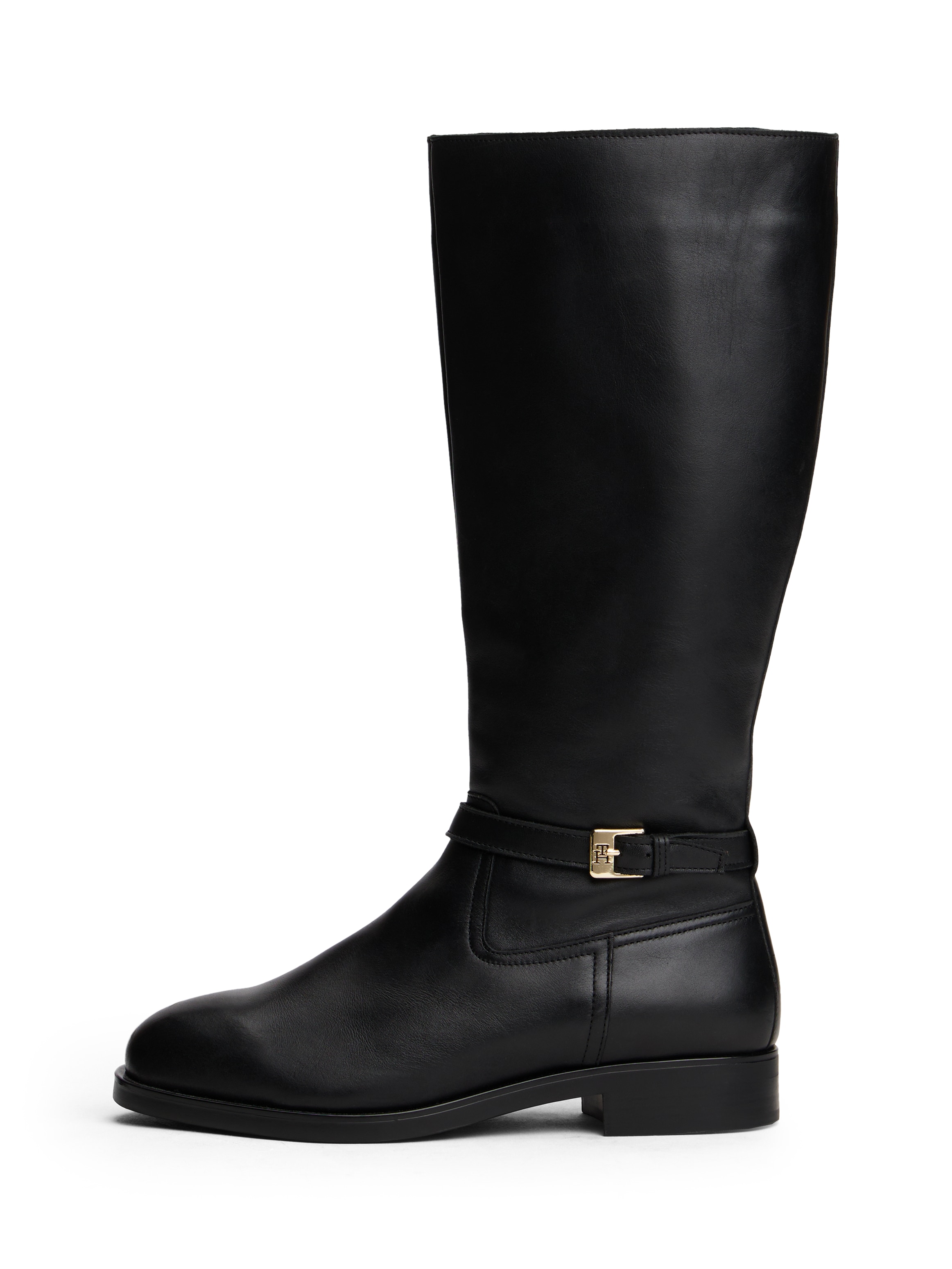 Tommy Hilfiger Stiefel »TH BUCKLE RIDING LTHR LONG BOOT«  , Blockabsatz, Langschaftstiefel, Businessstiefel mit Zierschnalle