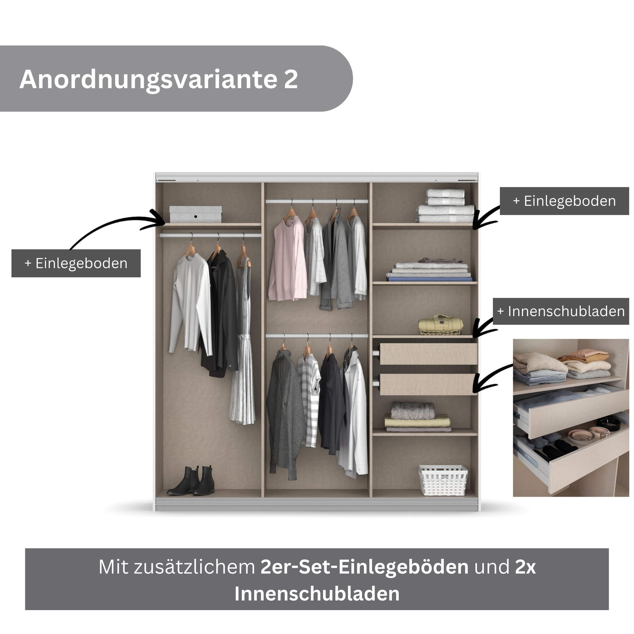 rauch Schwebetürenschrank »Kleiderschrank Schrank Garderobe BESTSELLER KOLUNA mit Spiegel« Breiten 203/271/315/360 cm Höhen 210/229 cm,  inkl. 2 Innenschubladen sowie extra Einlegeböden MADE IN GERMANY