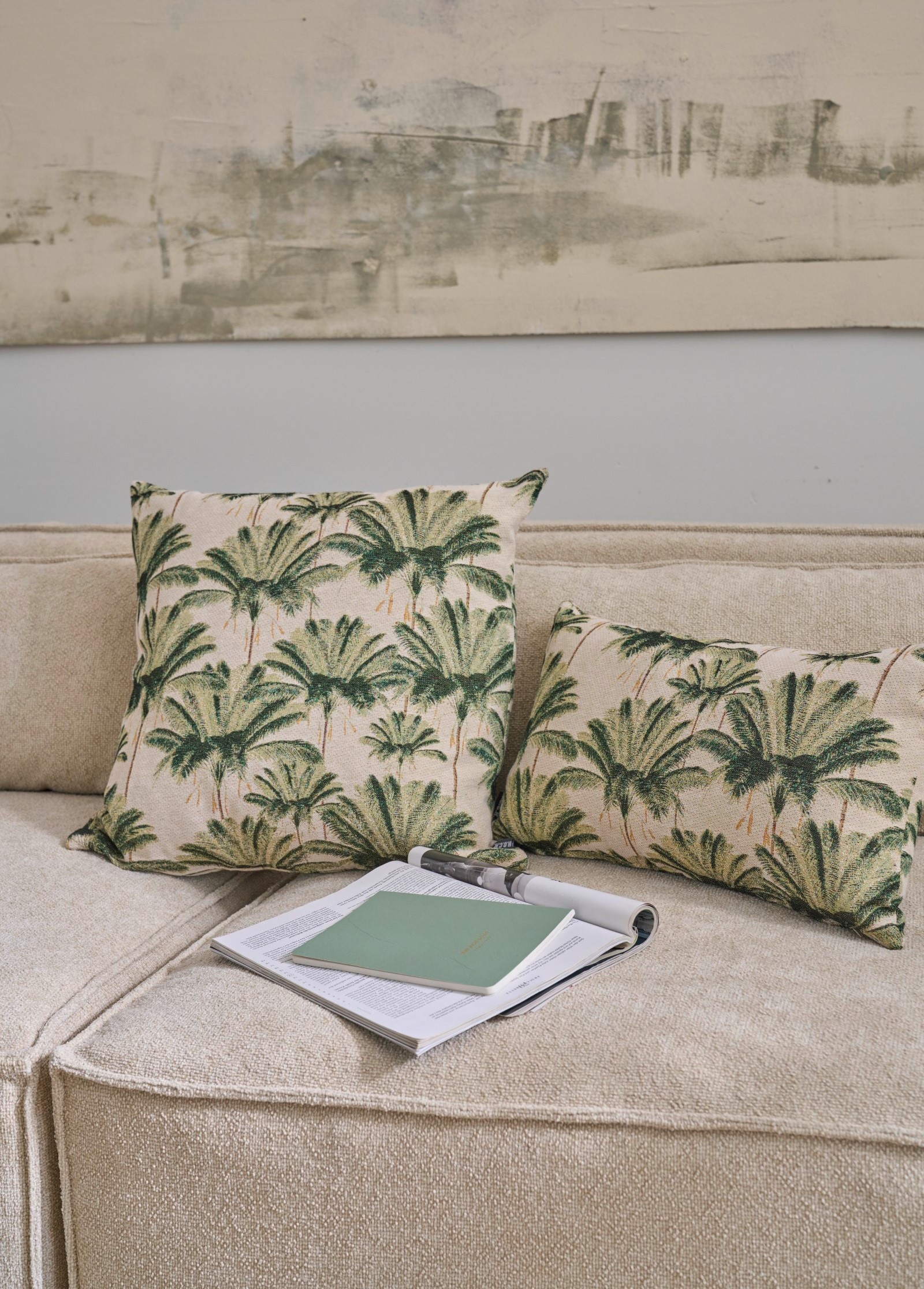 H.O.C.K. Dekokissen »Palm Tree«, Sofakissen inkl. Füllung, 50x30cm, Dekokissen Palmen, Palmekissen grün