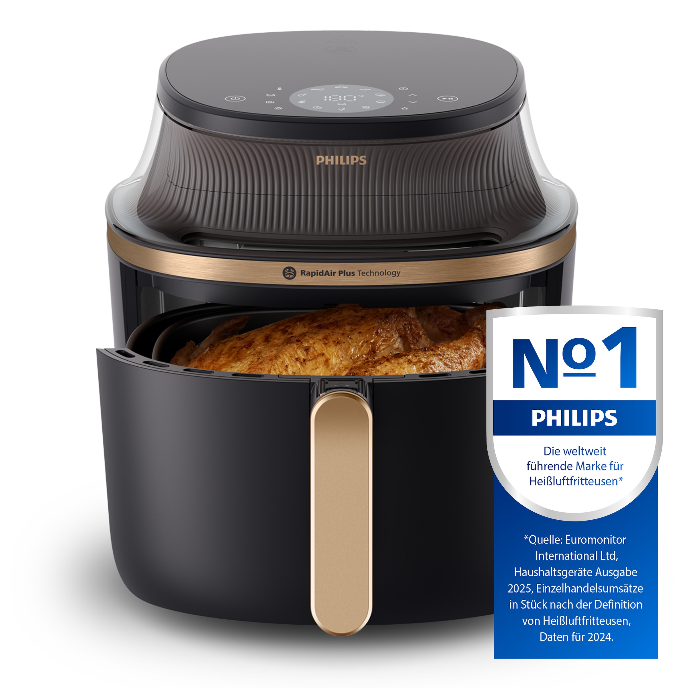 Philips Heißluftfritteuse »Airfryer 3000 NA342/00, mit 7.2L, Sichtfenster«, 2000 W, RapidAir Plus Technologie und 16 Kochfunktionen; Schwarz/Kupfer