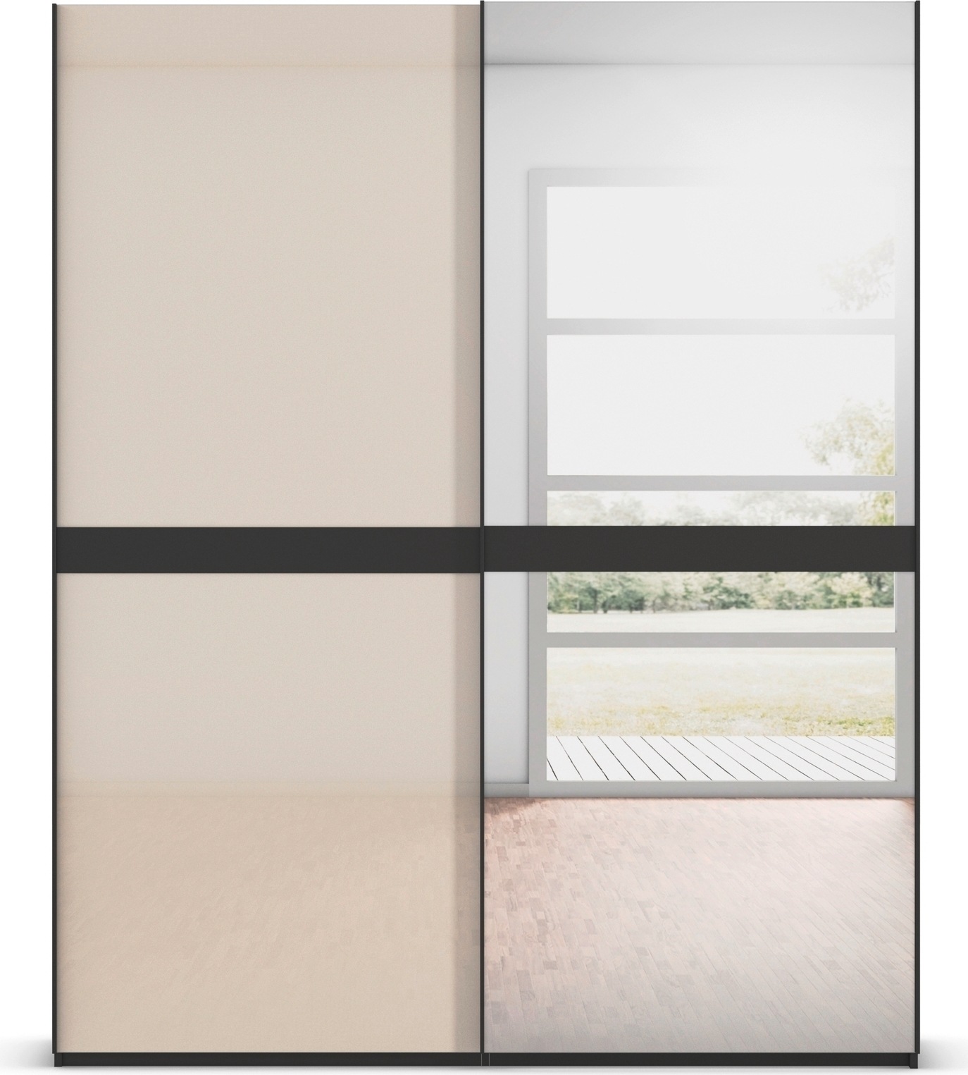 rauch Schwebetürenschrank »Kleiderschrank Schrank Garderobe Schlafzimmerschrank SCALE-LINE«, edle Optik mit Bauchbinde mit Glas/Spiegel-Front MADE IN GERMANY