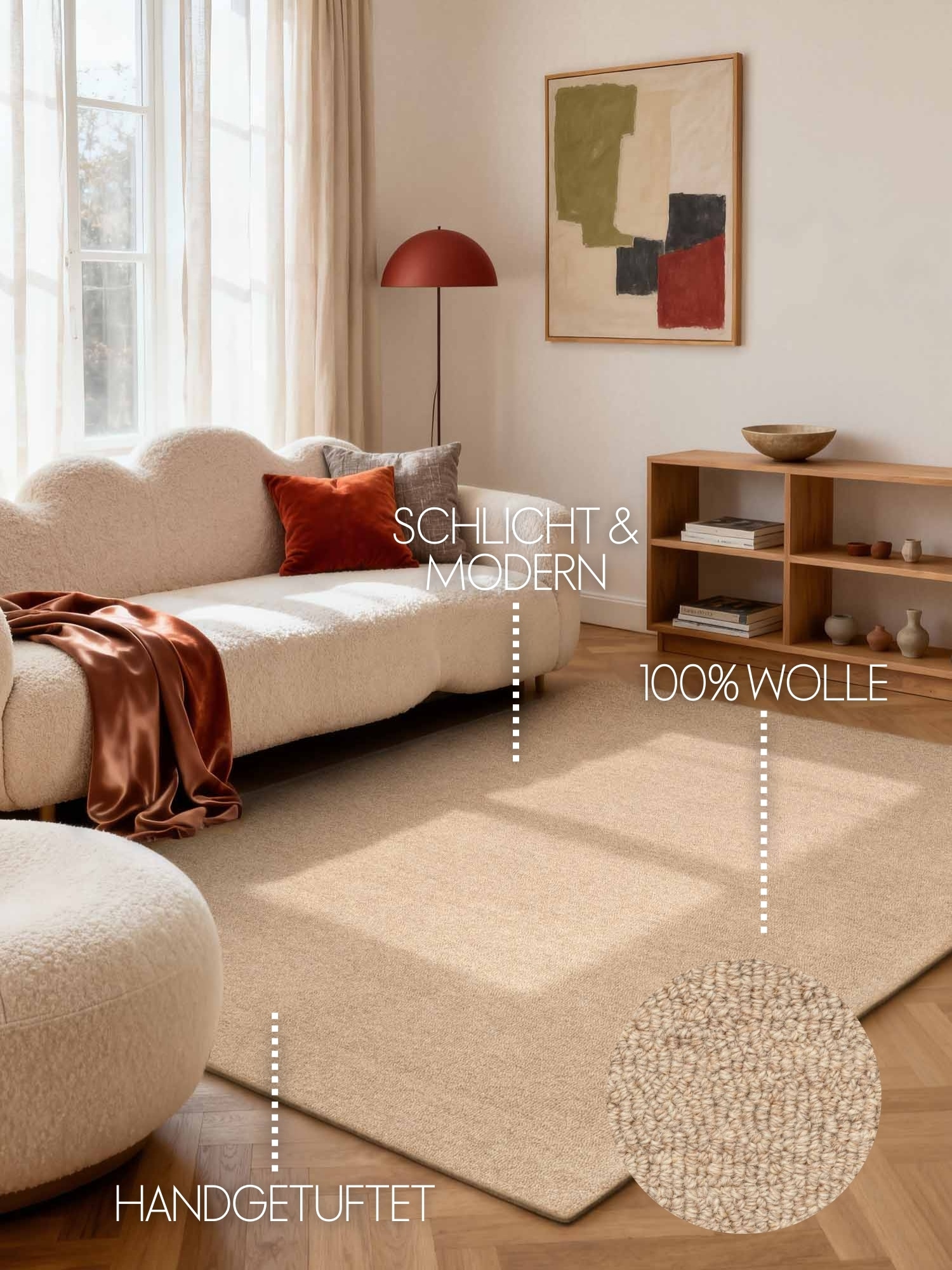 ELLE DECORATION Wollteppich »Knots« rechteckig 13 mm Höhe Handtuft, Wolle, Feines Bouclé, Wohnzimmer, Schlafzimmer, Natur