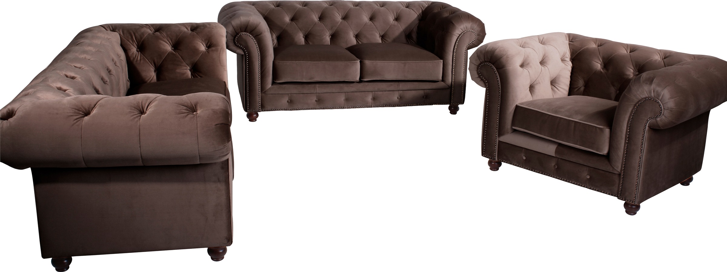 Max Winzer® Polstergarnitur »Old England Chesterfield, hochwertig und elegant«, (3 tlg.), mit edler Knopfheftung, 3-tlg.