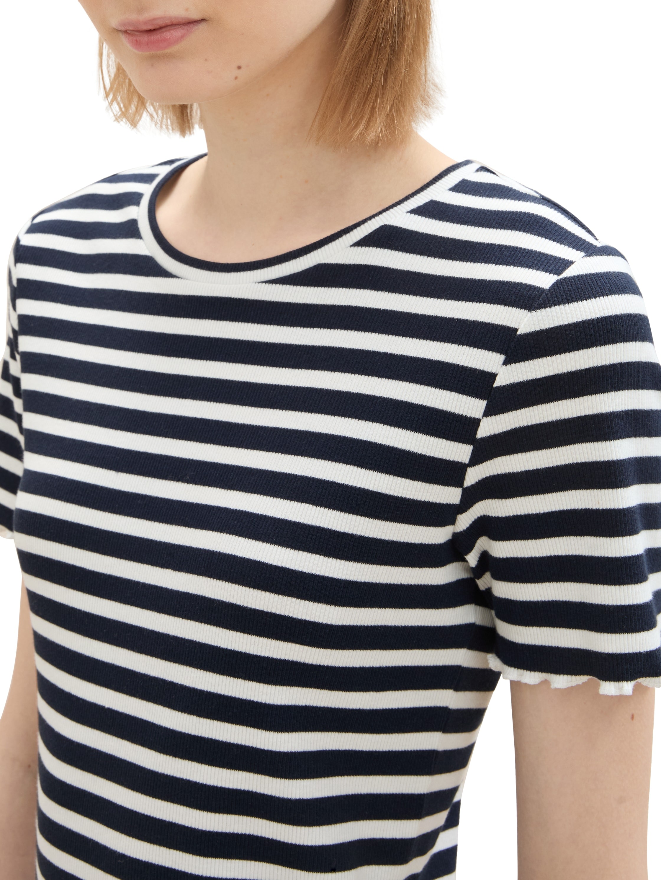 TOM TAILOR Denim T-Shirt, (Packung, 2 tlg.), im Doppelpack mit Rippstruktur und gekräuselten Kanten