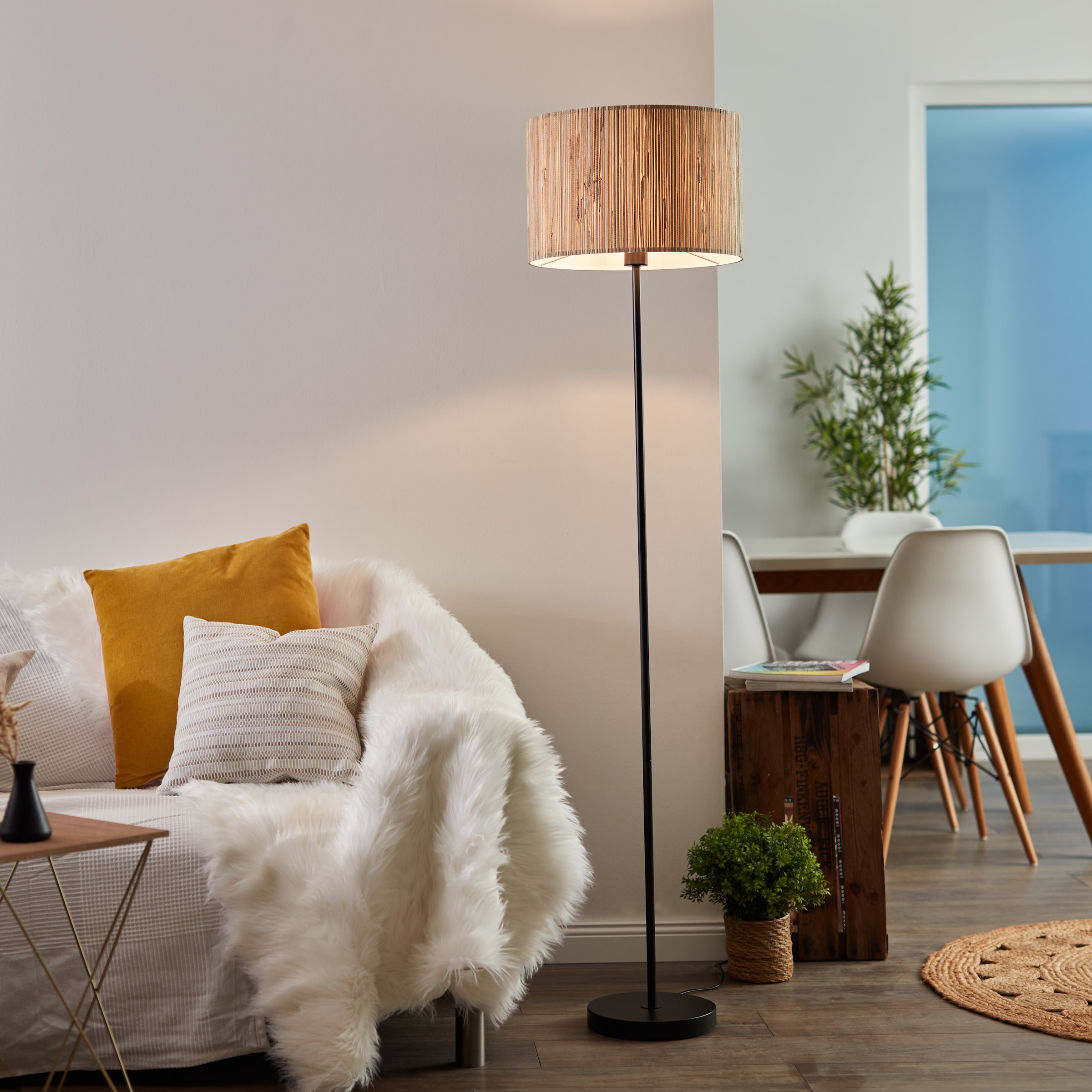 Brilliant Stehlampe »Wimea«, 1 flammig, Leuchtmittel E27 | ohne Leuchtmittel, schwarz/natur