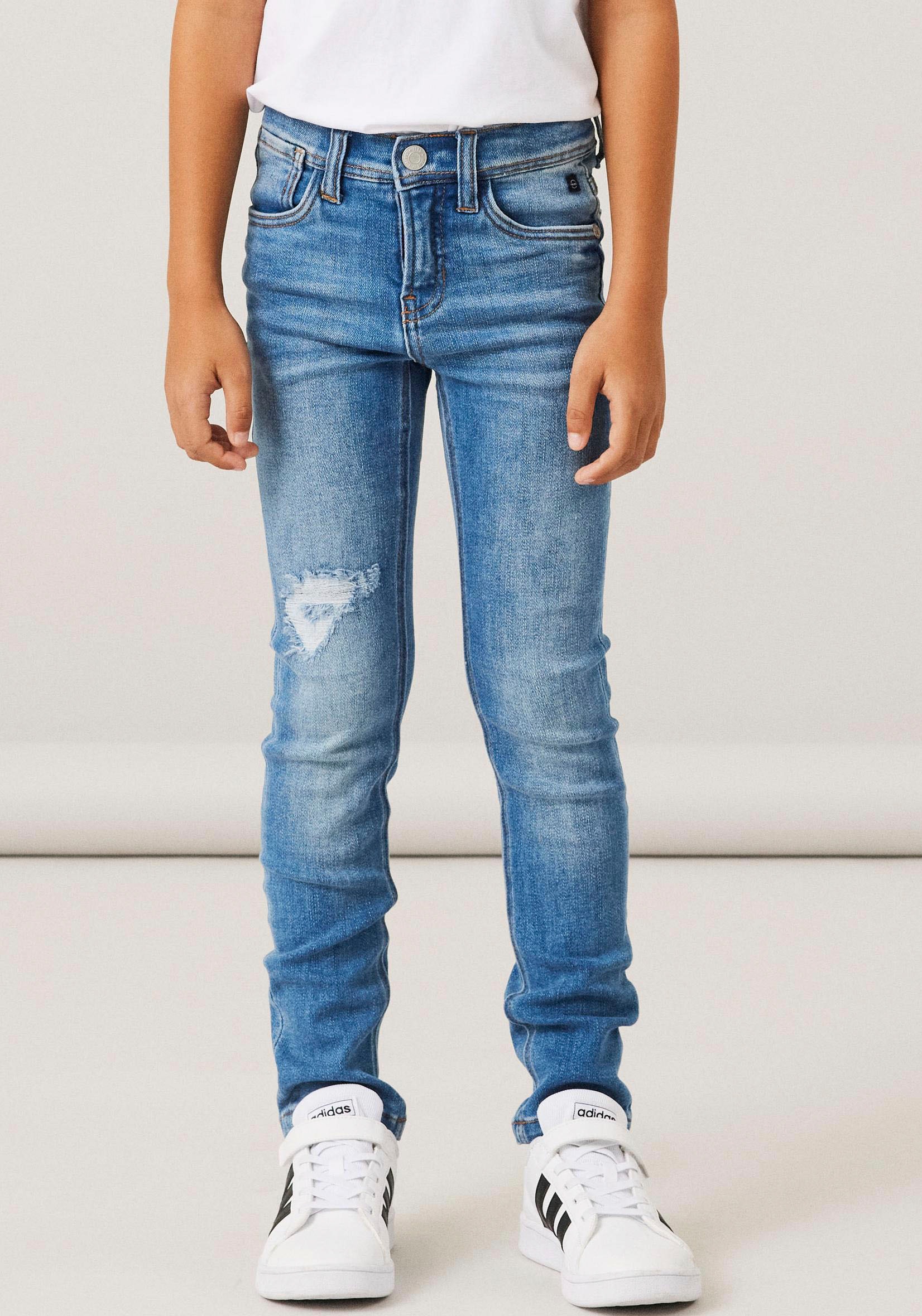 Name It Slim-fit-Jeans »NKMTHEO XSLIM JEANS 1410-UR NOOS«, mit Destroyed  Effekt bei ♕ | Jeansshorts