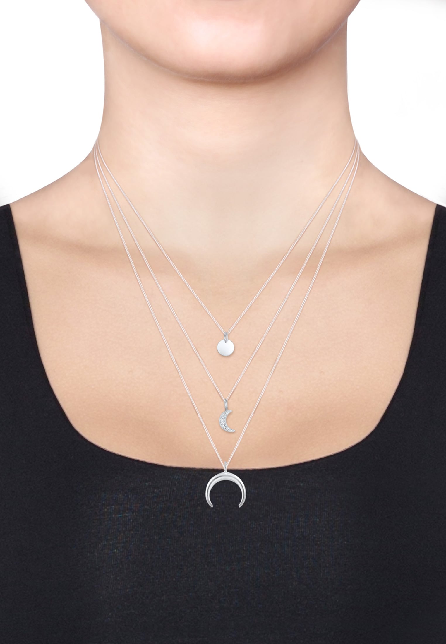 Elli Silberkette »Halskette Layer Halbmond 925 Silber, mit Kristallen von Swarovski®«