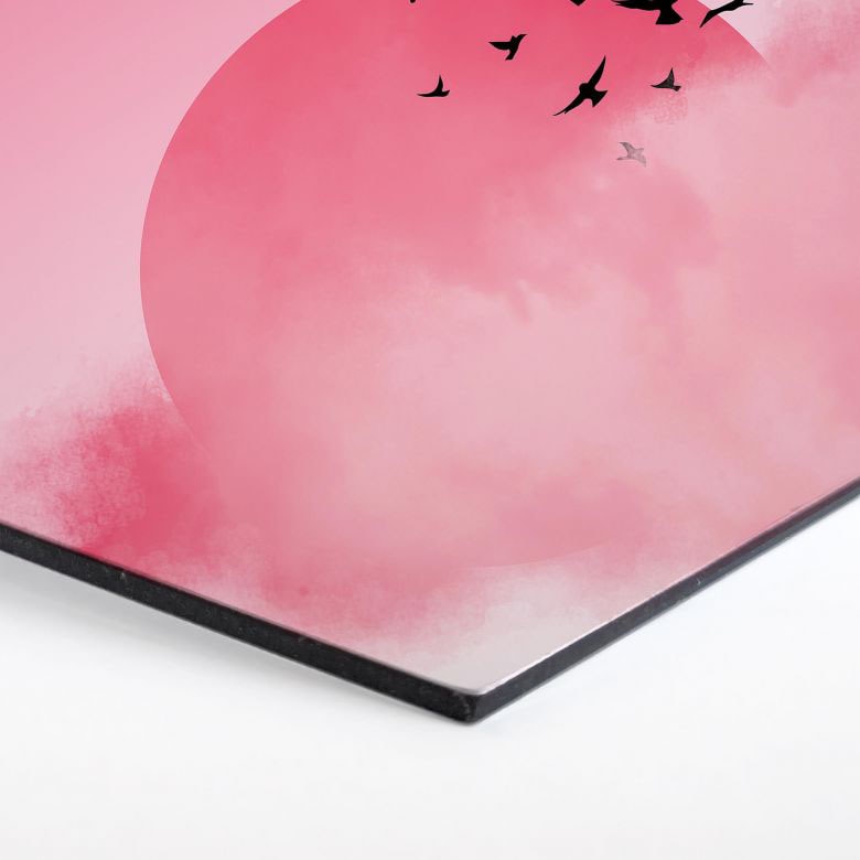 »Vogel Sonnenuntergang (1 Wall-Art St.) kaufen bequem Pink«, Metallbild