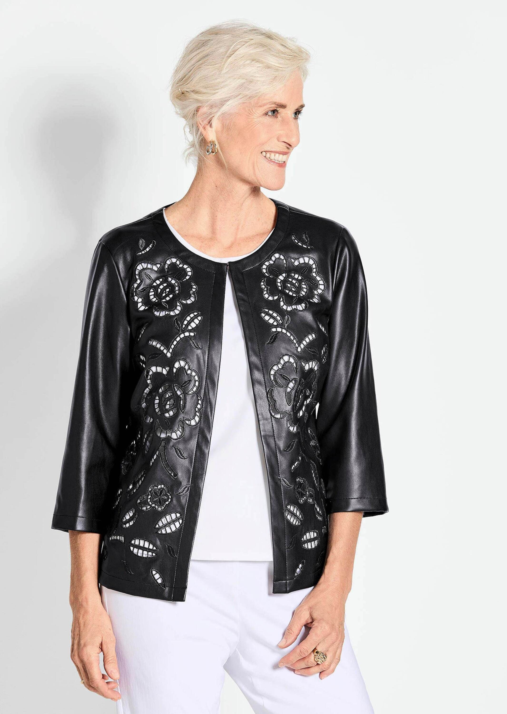 GOLDNER Kurzjacke »Kurzjacke in Lederoptik mit Lochstickerei«