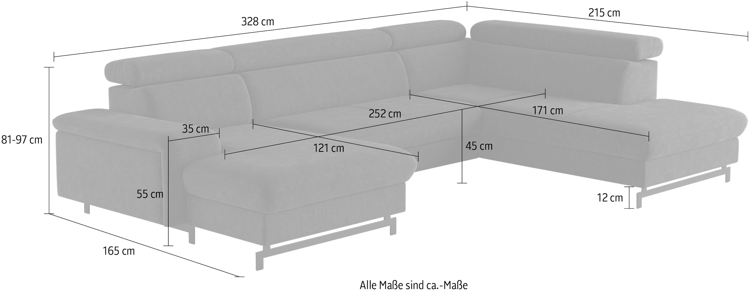 COTTA Wohnlandschaft »Emma U-Form«, mit Kopfteilverstellung, wahlweise mit Bettfunktion & Bettkasten