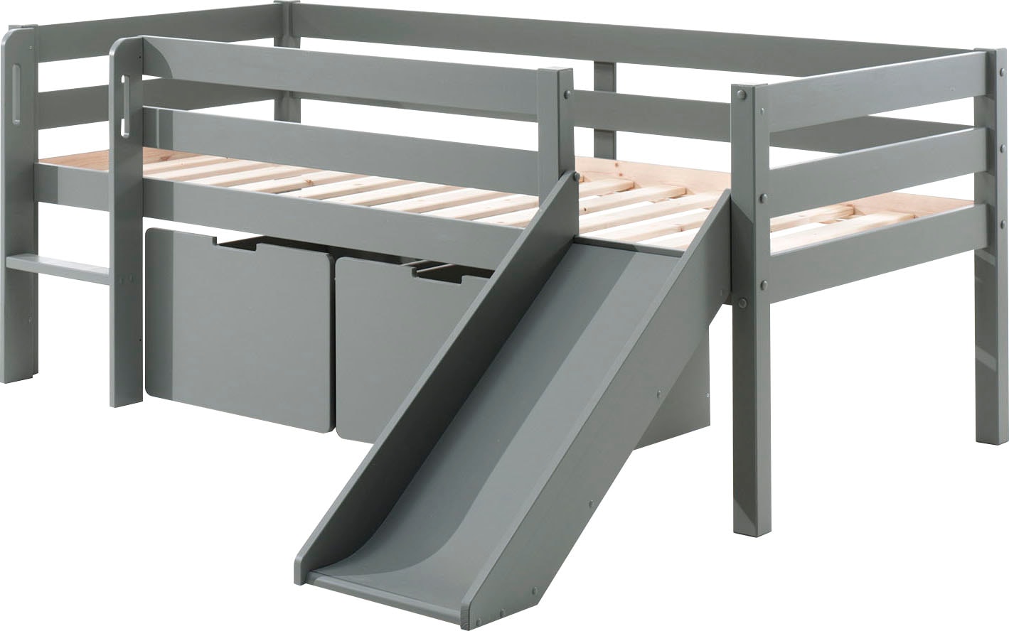 Vipack Spielbett »Pino, Kiefer massiv, mit Rolllattenrost, 2 Rollboxen, Made in Europe« B/H/T ca. 207,6x83x175cm, inkl. Leiter, Absturzschutz und Rutsche,  wahlweise mit oder ohne Hängeregal, 2 Farben zur Auswahl